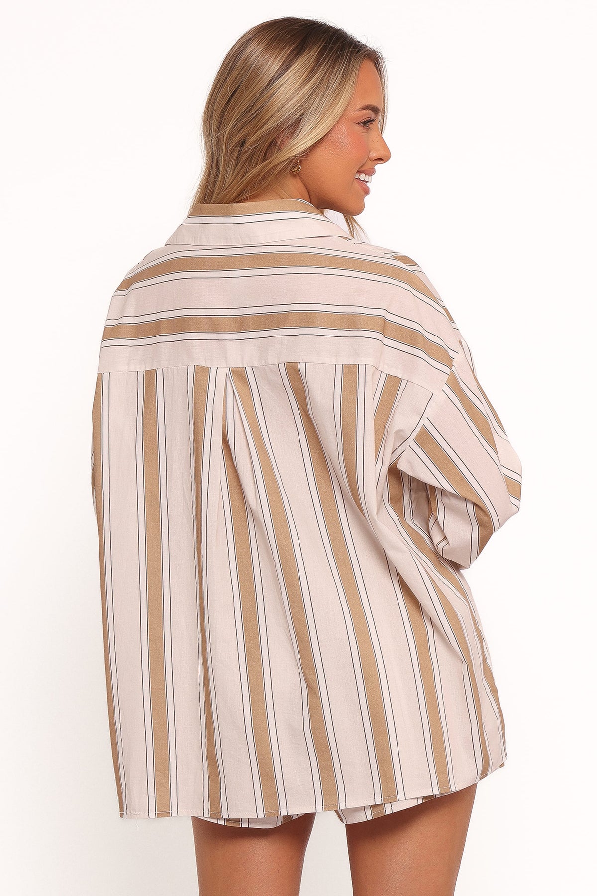 Dean Long Sleeve Short Set in Beige Stripe – view 4 of 7