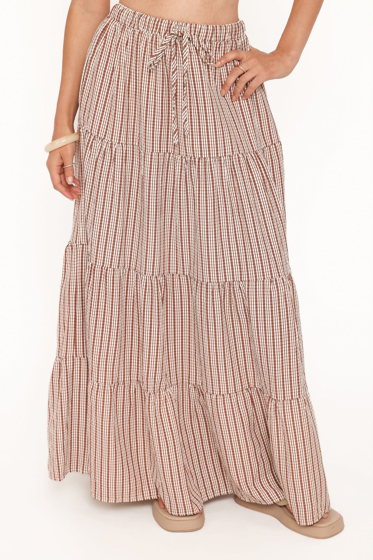 Eirlys Tiered Skirt Set in Brown White – view 5 of 6