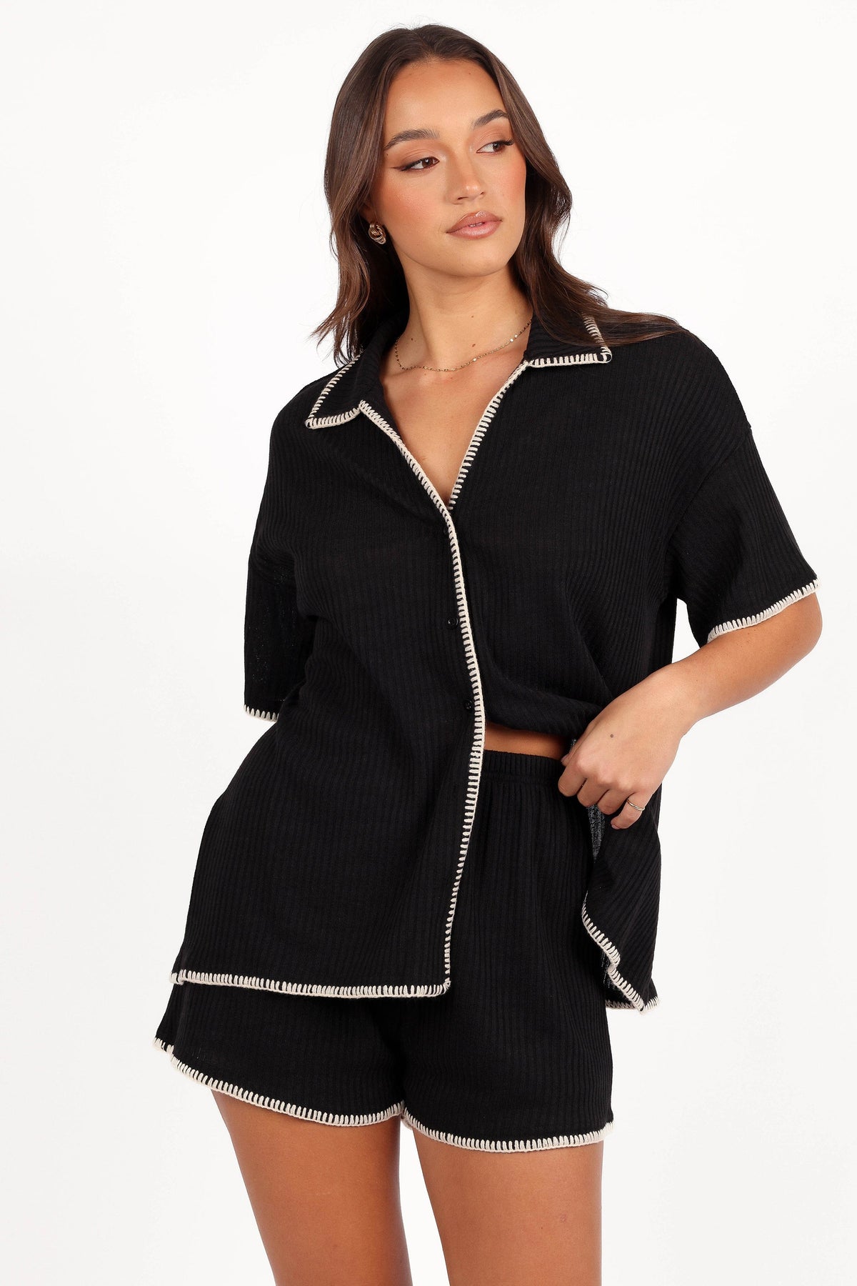 Essen Knit Shirt Set in Black Cream – view 1 of 8