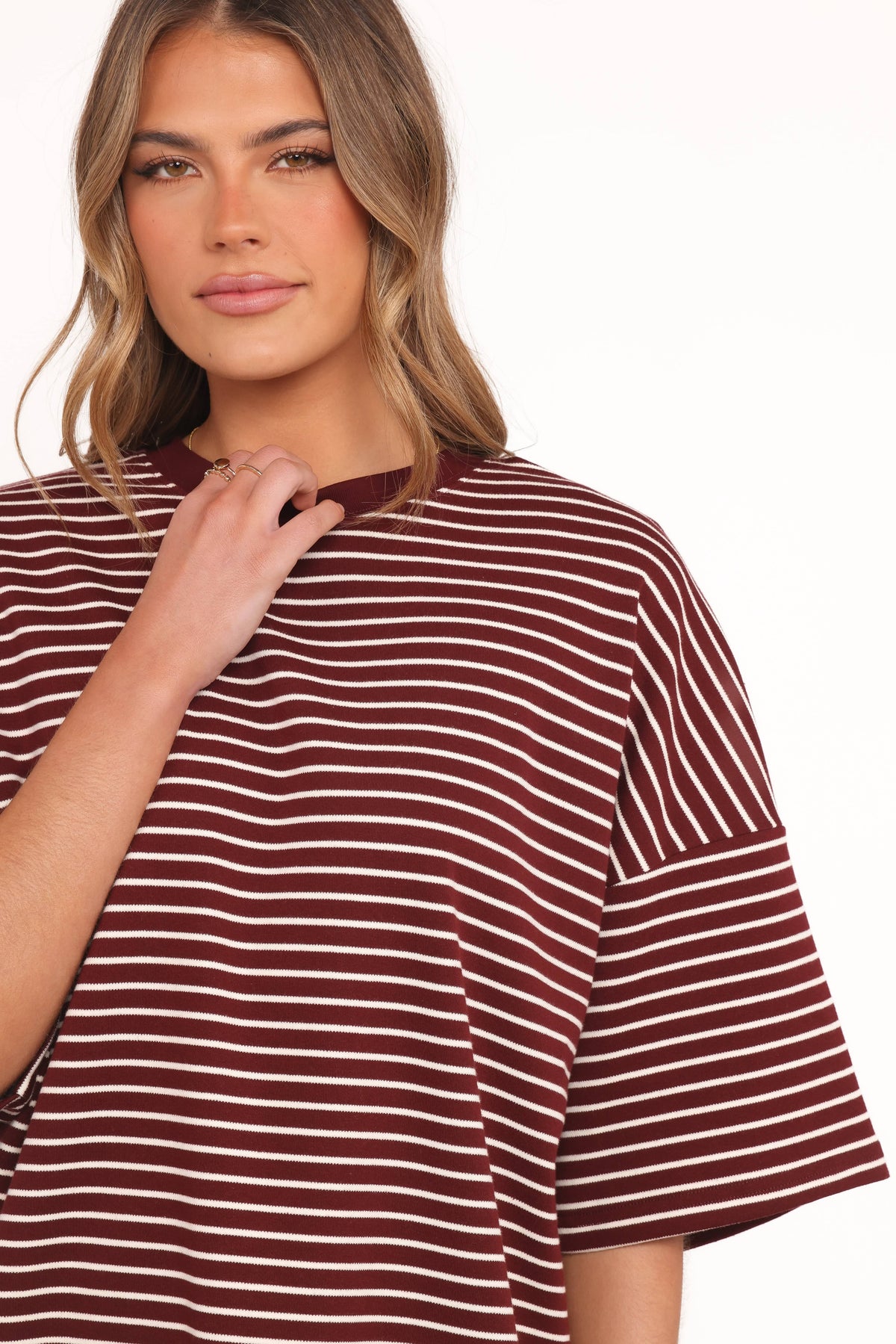 Hellen Stripe Short Set in Burgundy Cream Stripe – view 7 of 9