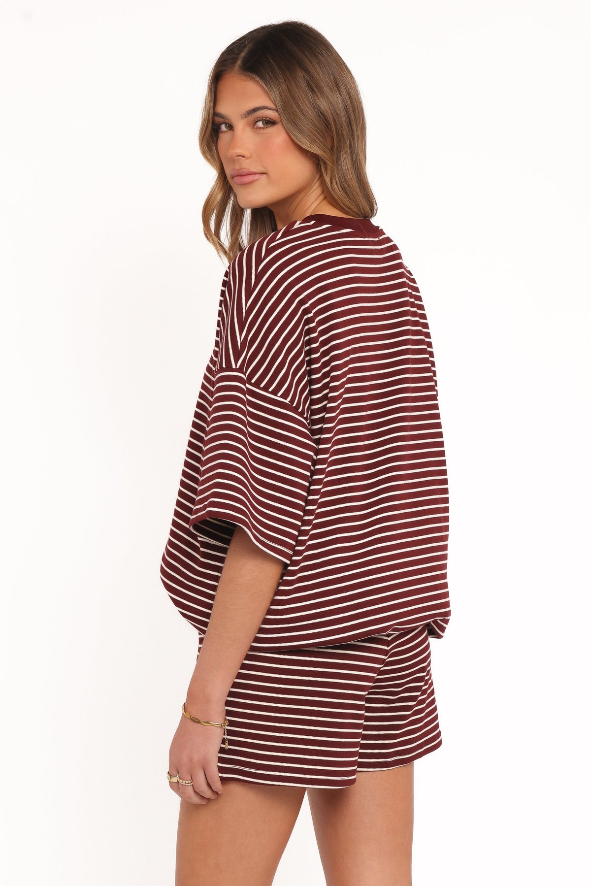 Hellen Stripe Short Set in Burgundy Cream Stripe – view 5 of 9