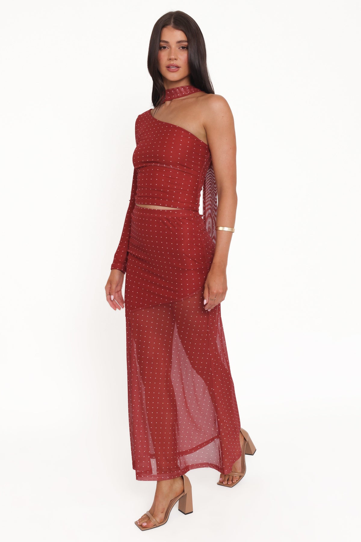 Hollie Mesh Skirt Set in Red Polka Dot – view 4 of 9
