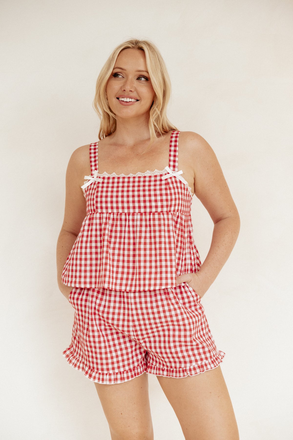 Isidore Gingham Short Set in Red – view 1 of 9