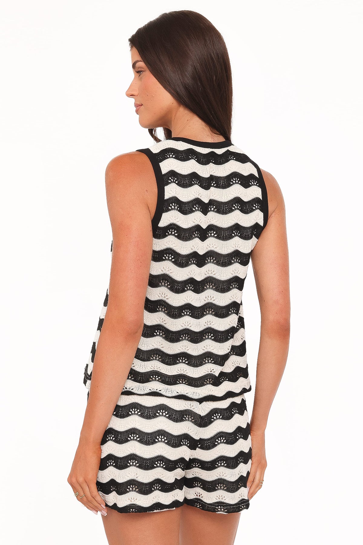 Iveta Knit Short Set in Black/Cream Stripe – view 5 of 9