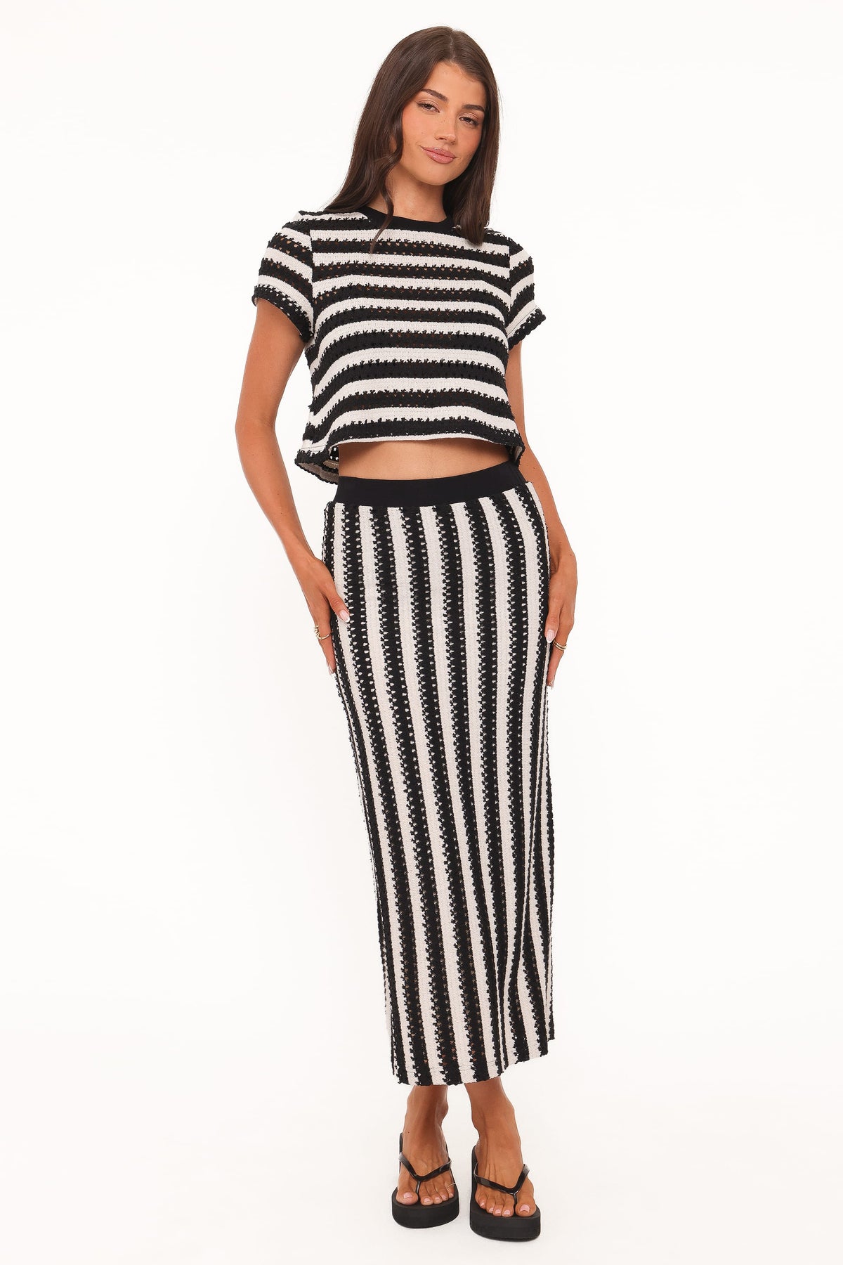 Jaden Knit Skirt Set in Black/White Stripe – view 2 of 8