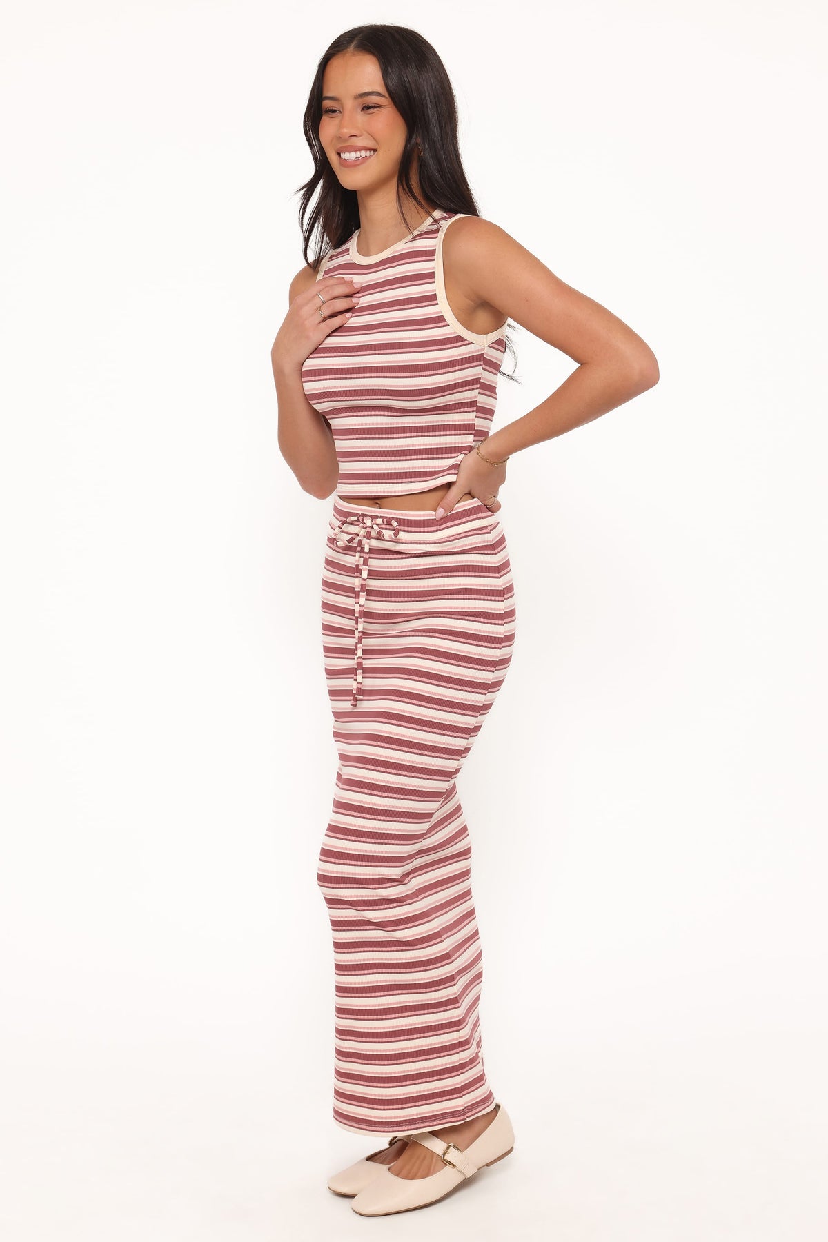 Kelly Maxi Skirt Set in Burgundy/Pink Stripe – view 4 of 10