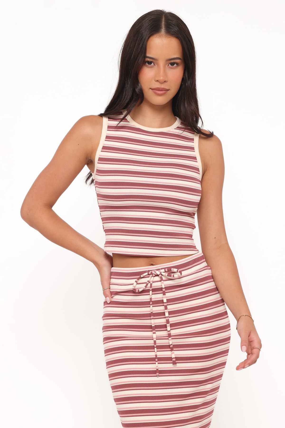 Kelly Maxi Skirt Set in Burgundy/Pink Stripe – view 3 of 10