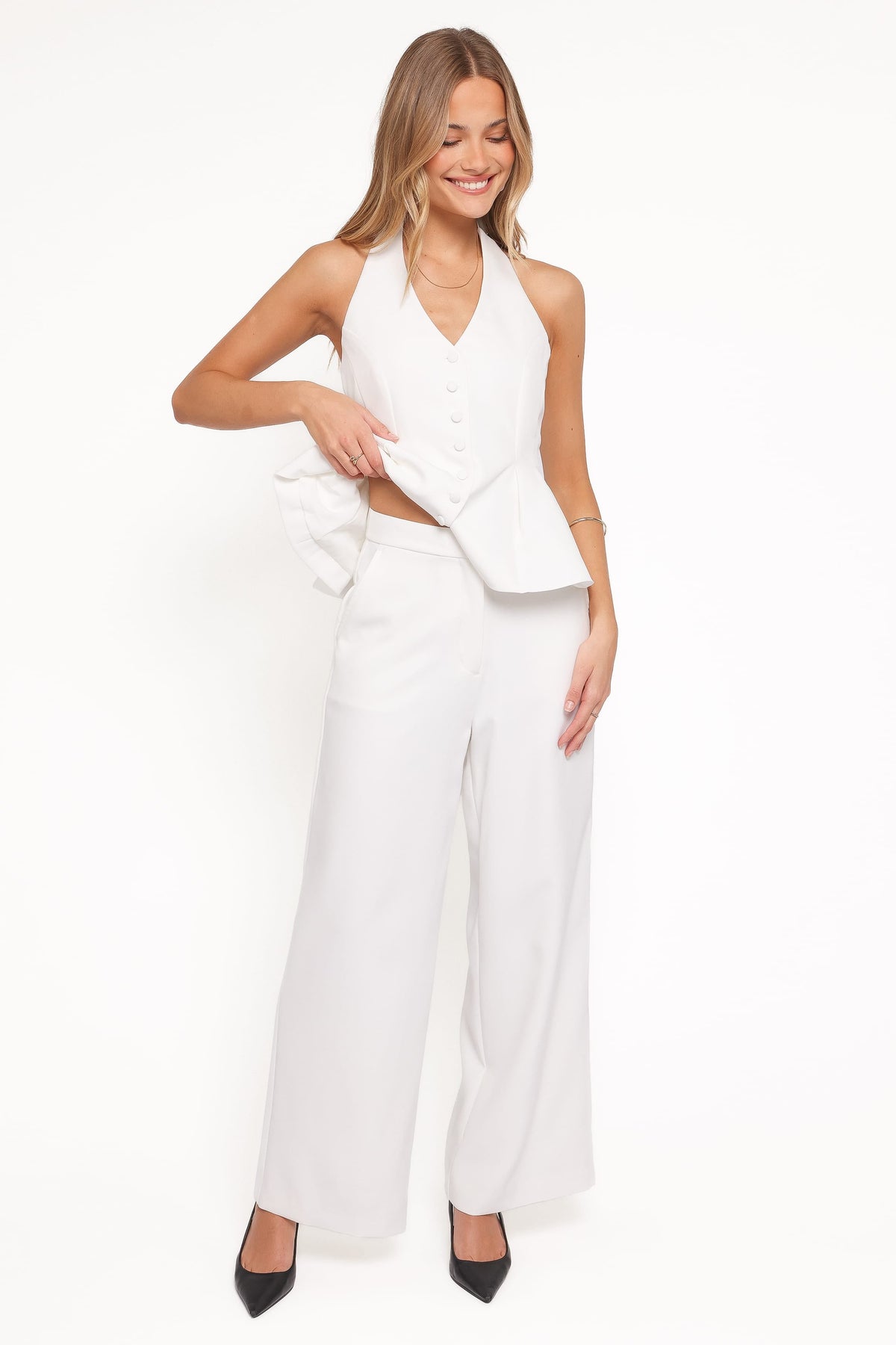 Odelia Halter Vest Pant Set in White – view 7 of 9