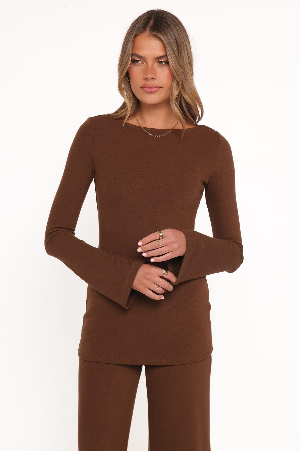 Selly Knitted Pant Set in Brown – view 3 of 8