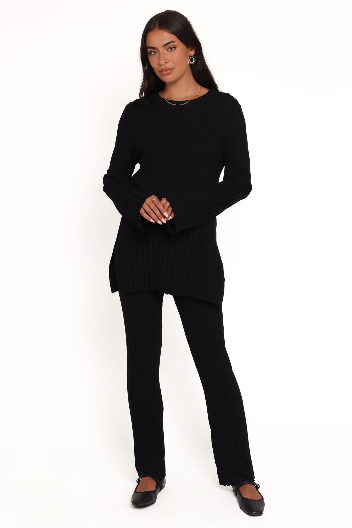 Silvie Long Sleeve Knitted Set in Black – view 1 of 6