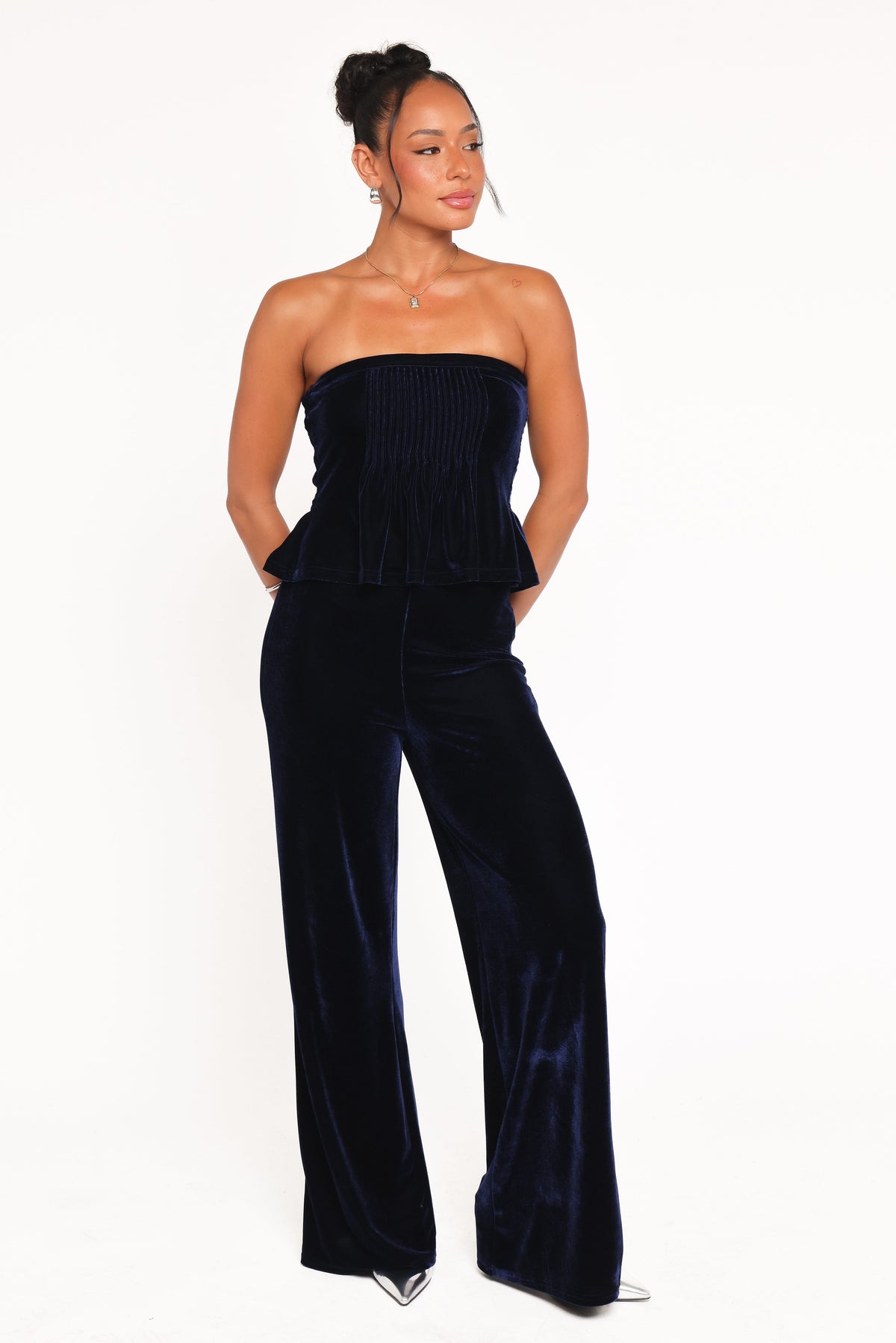 Sutton Strapless Pant Set in Midnight Blue Velvet – view 7 of 9