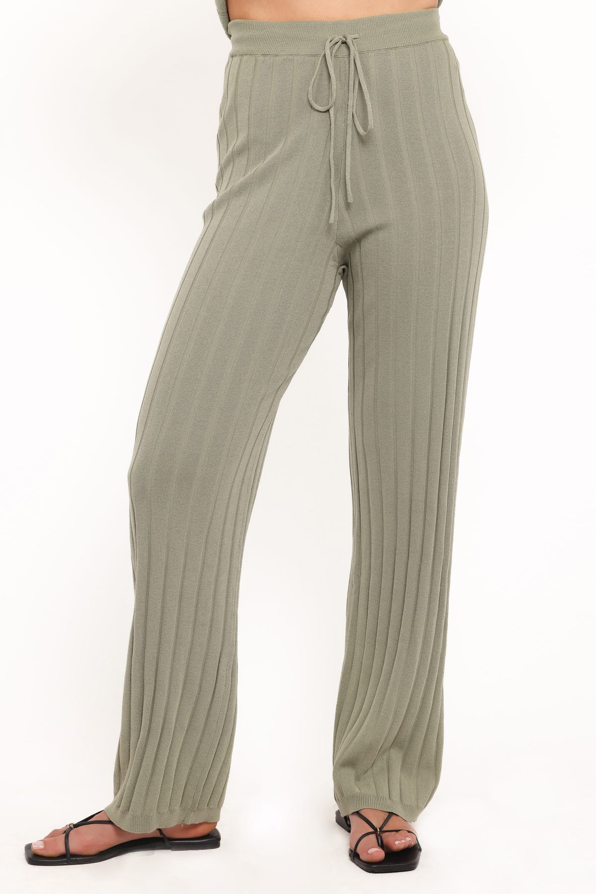 Yulissa Wide Ribbed Pant Set in Khaki Green – view 6 of 7