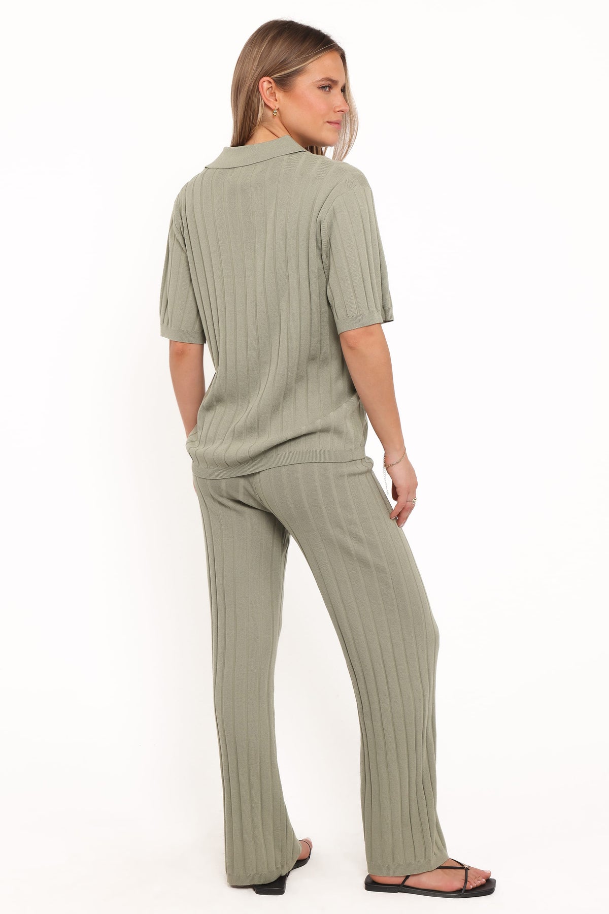 Yulissa Wide Ribbed Pant Set in Khaki Green – view 4 of 7