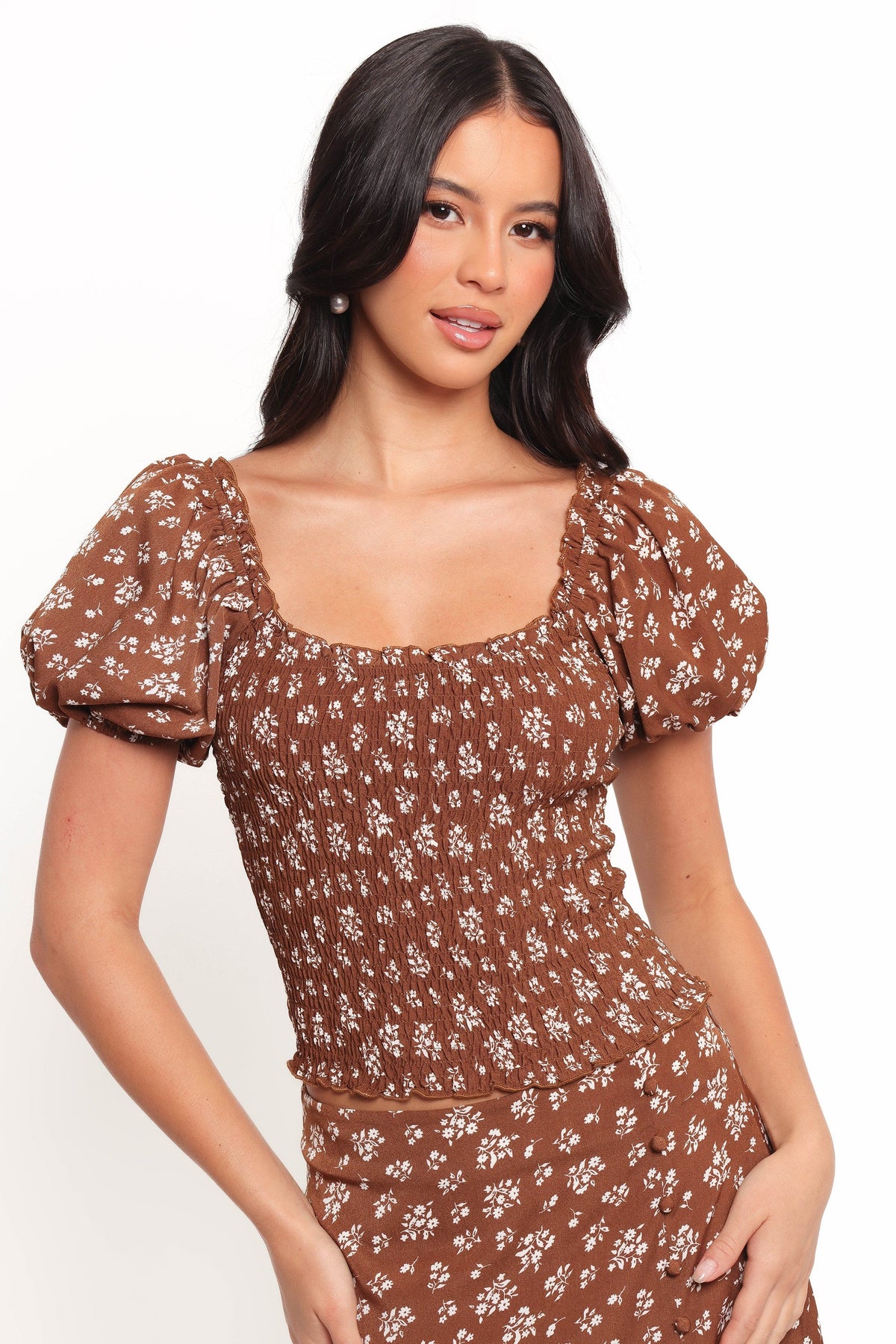 Zola Skirt Set in Brown Ditsy Floral – view 7 of 9
