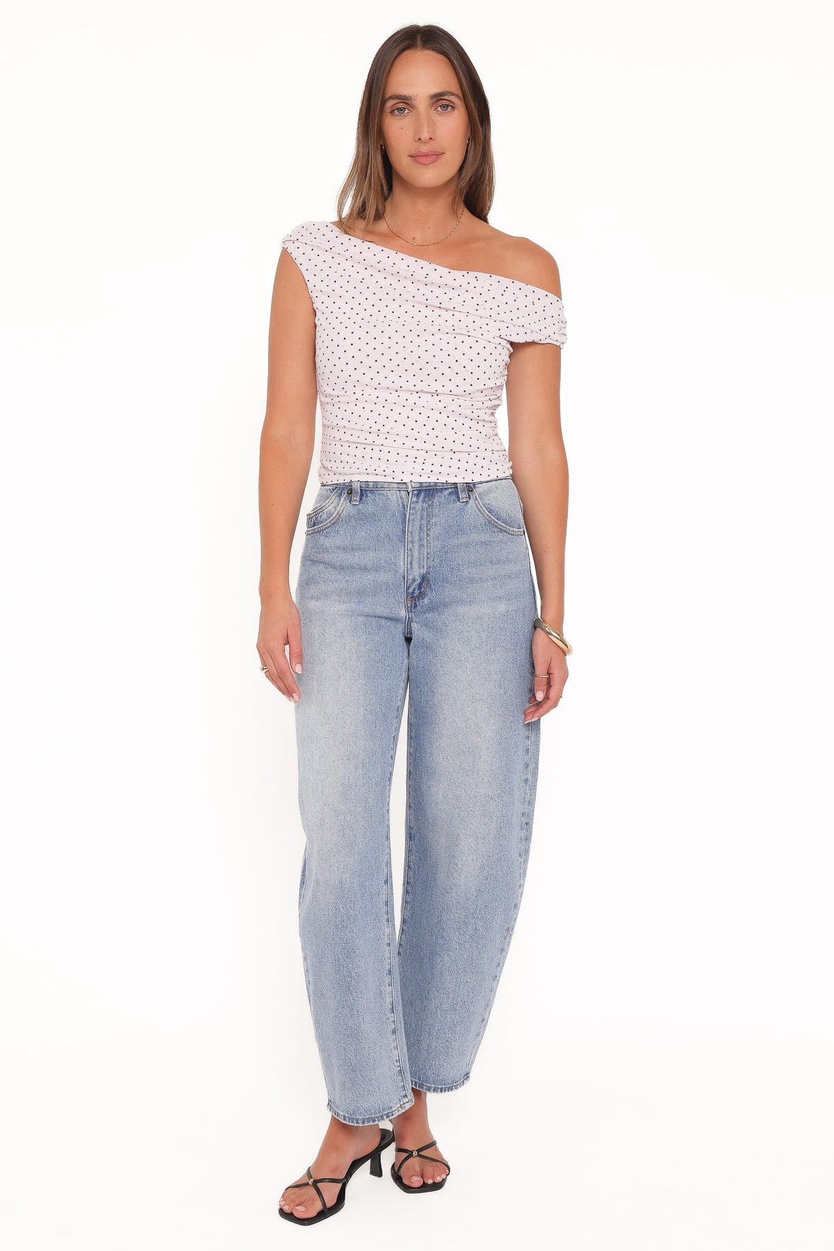 Aaron Off Shoulder Top in Pale Pink Dot – view 5 of 6