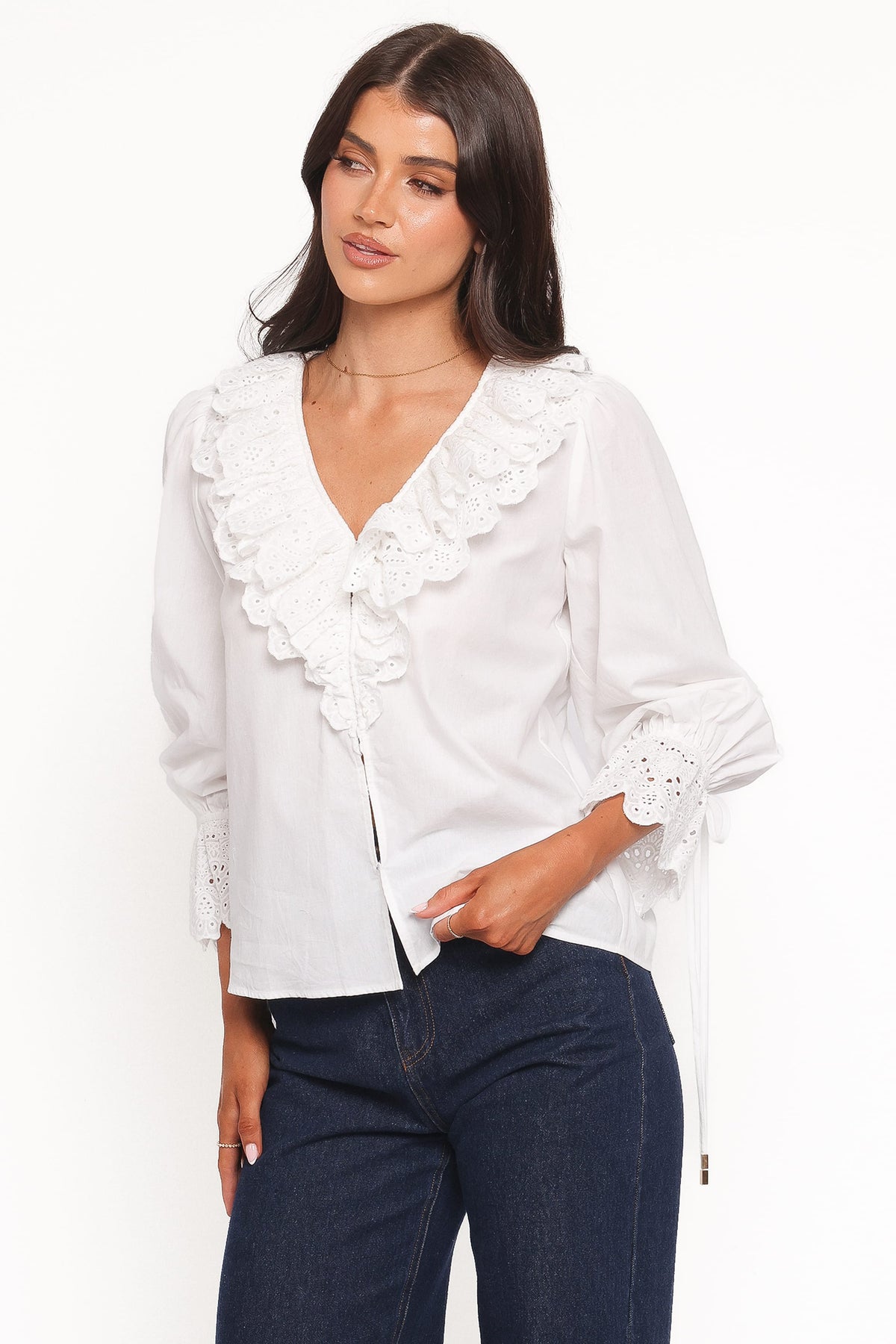 Aelwen Ruffle Blouse in White Embroidery – view 4 of 6