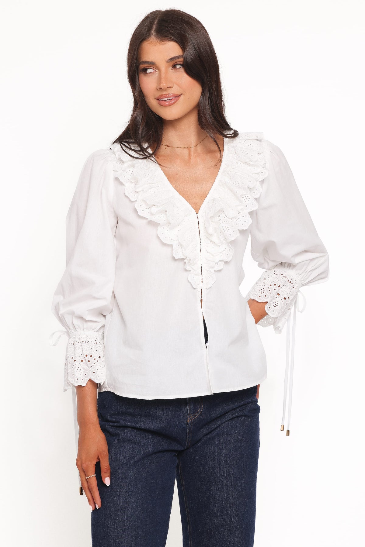 Aelwen Ruffle Blouse in White Embroidery – view 1 of 6