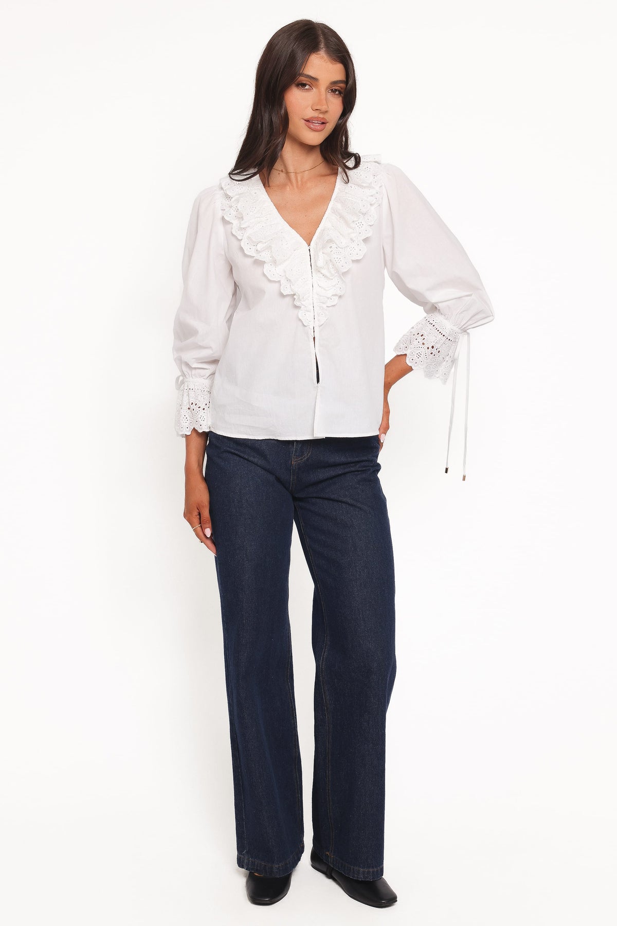 Aelwen Ruffle Blouse in White Embroidery – view 3 of 6