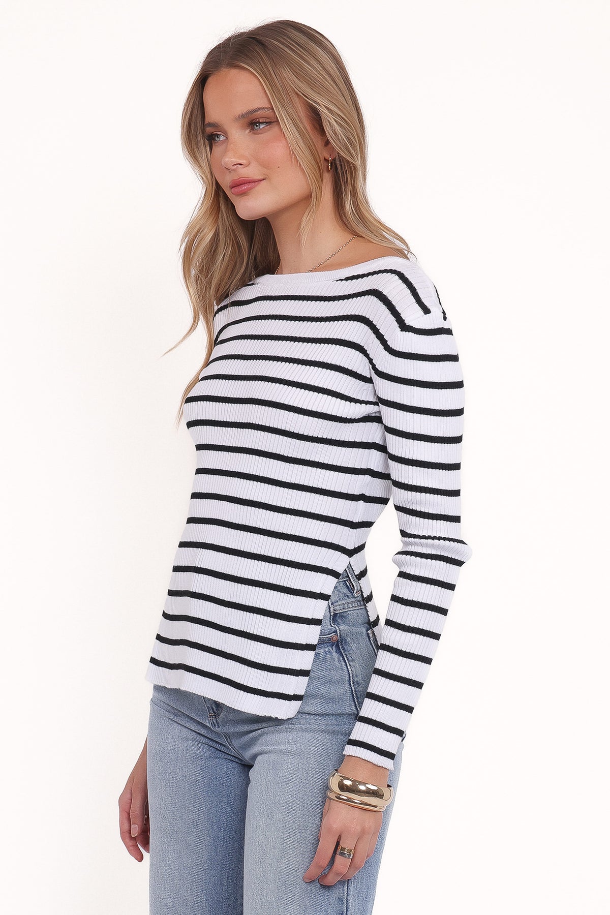 Alvina Knit Top in White Black Stripe – view 3 of 8