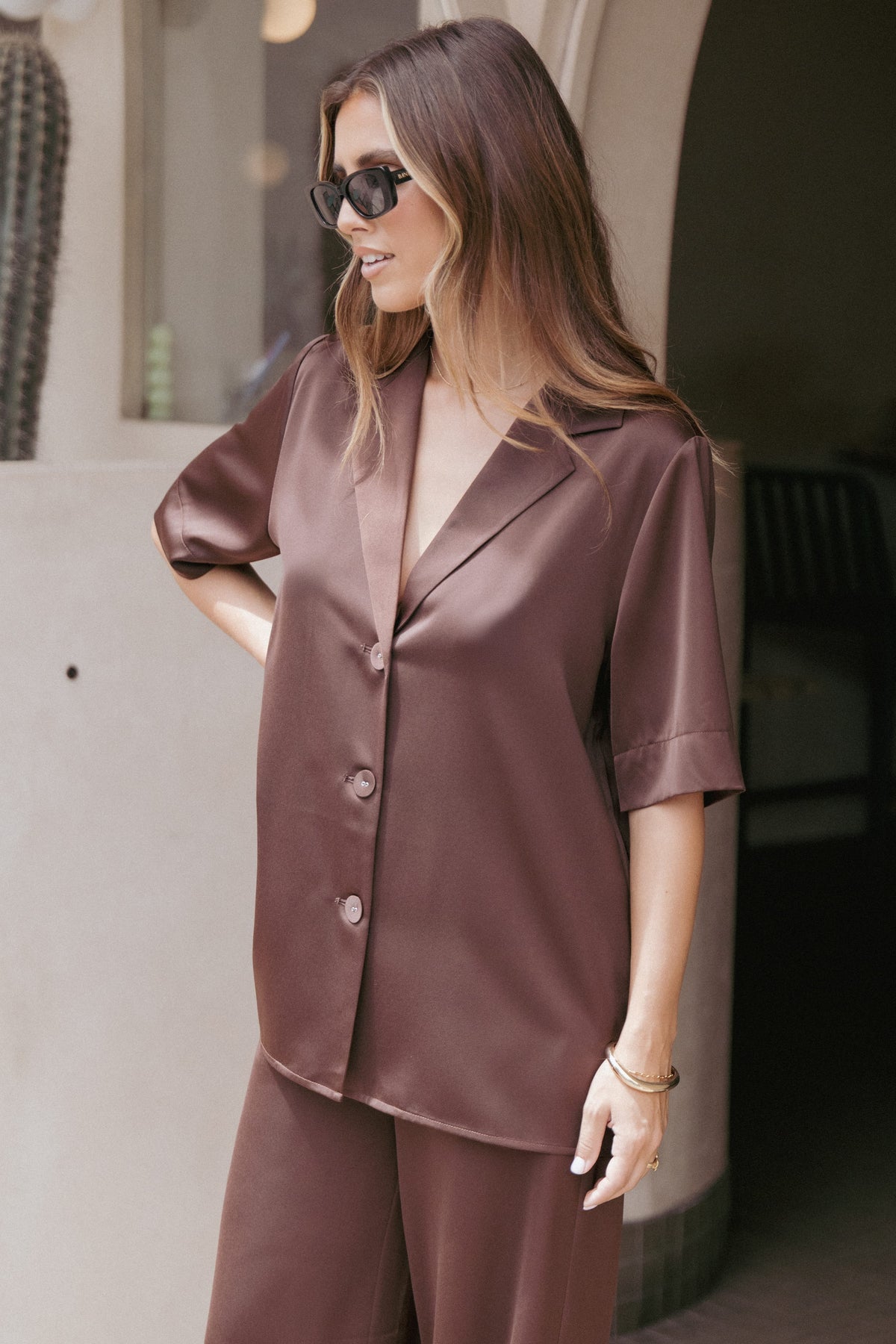 Arryn Short Sleeve Shirt in Chocolate Brown – view 1 of 7