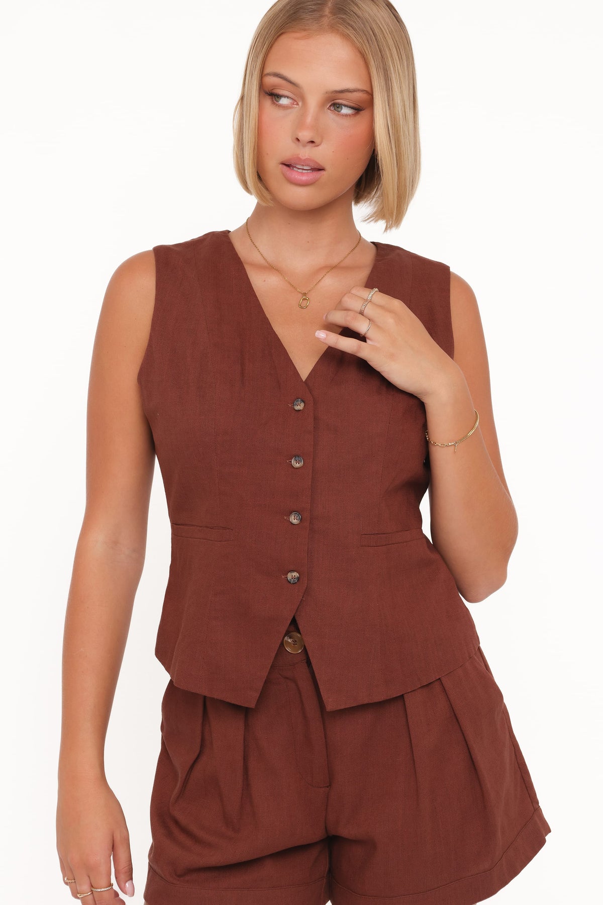 Bell Linen Vest in Brown – view 3 of 8