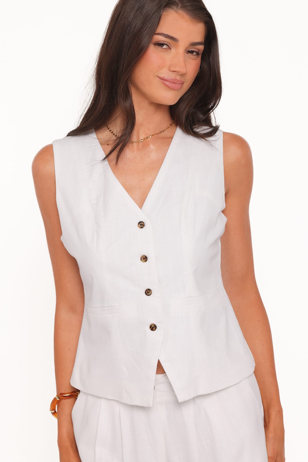 Bell Linen Vest in Cream – view 3 of 8