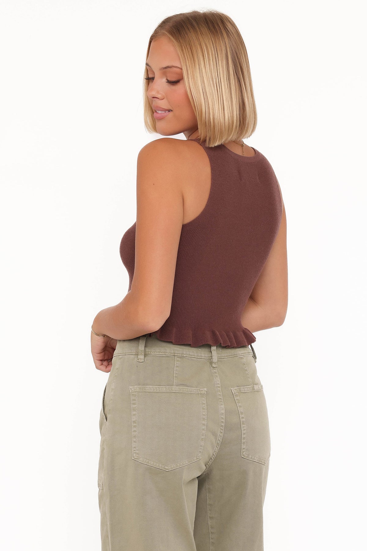 Berenice Ruffle Hem Knitted Top in Brown – view 5 of 8