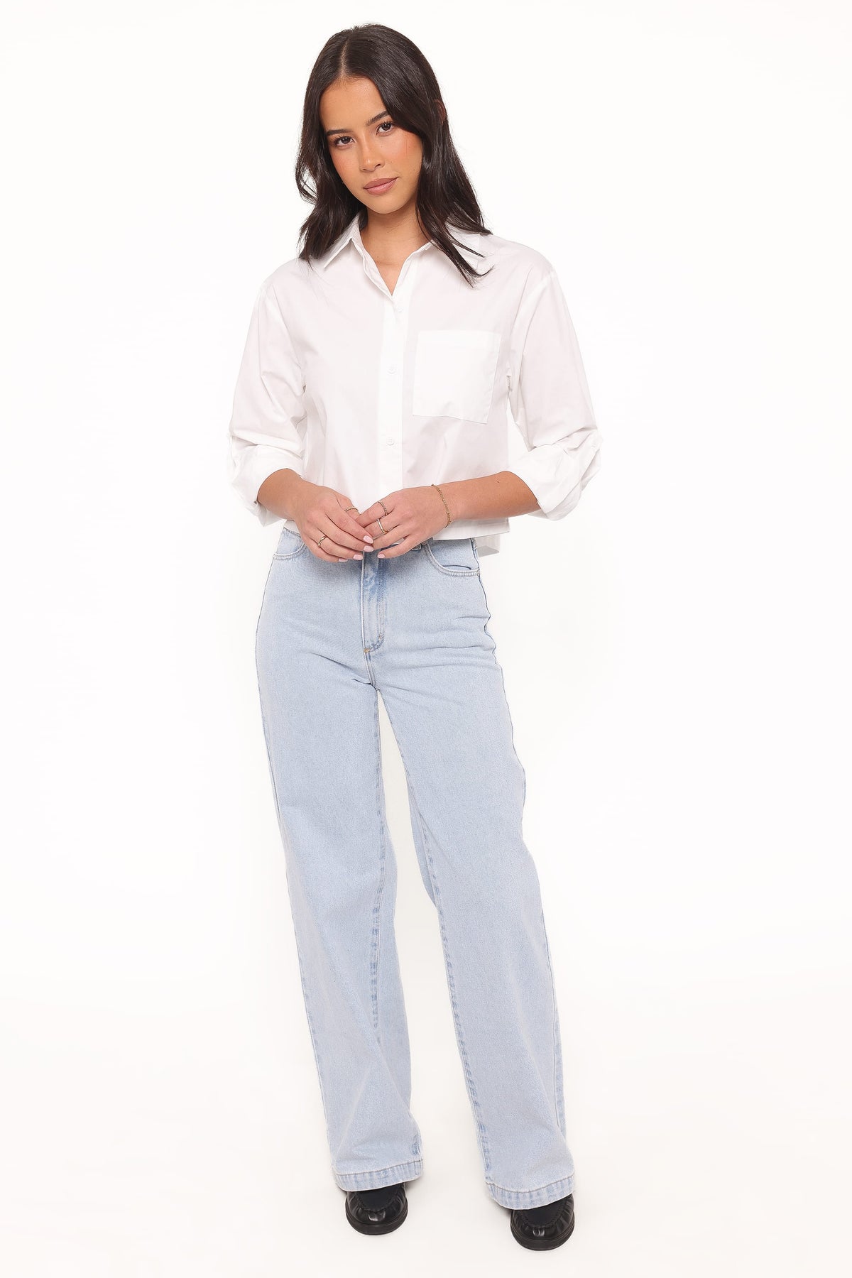 Bronagh Cropped Button Up Shirt in White – view 6 of 8