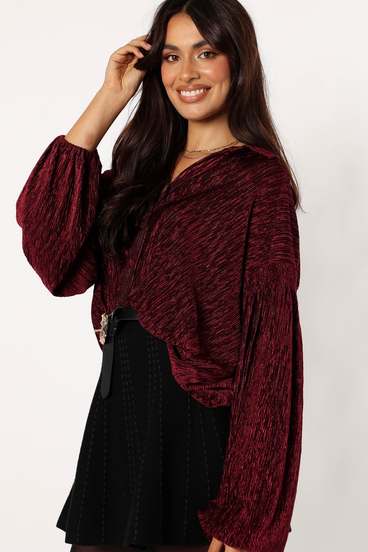 Cadence Long Sleeve Top in Burgundy – view 3 of 8
