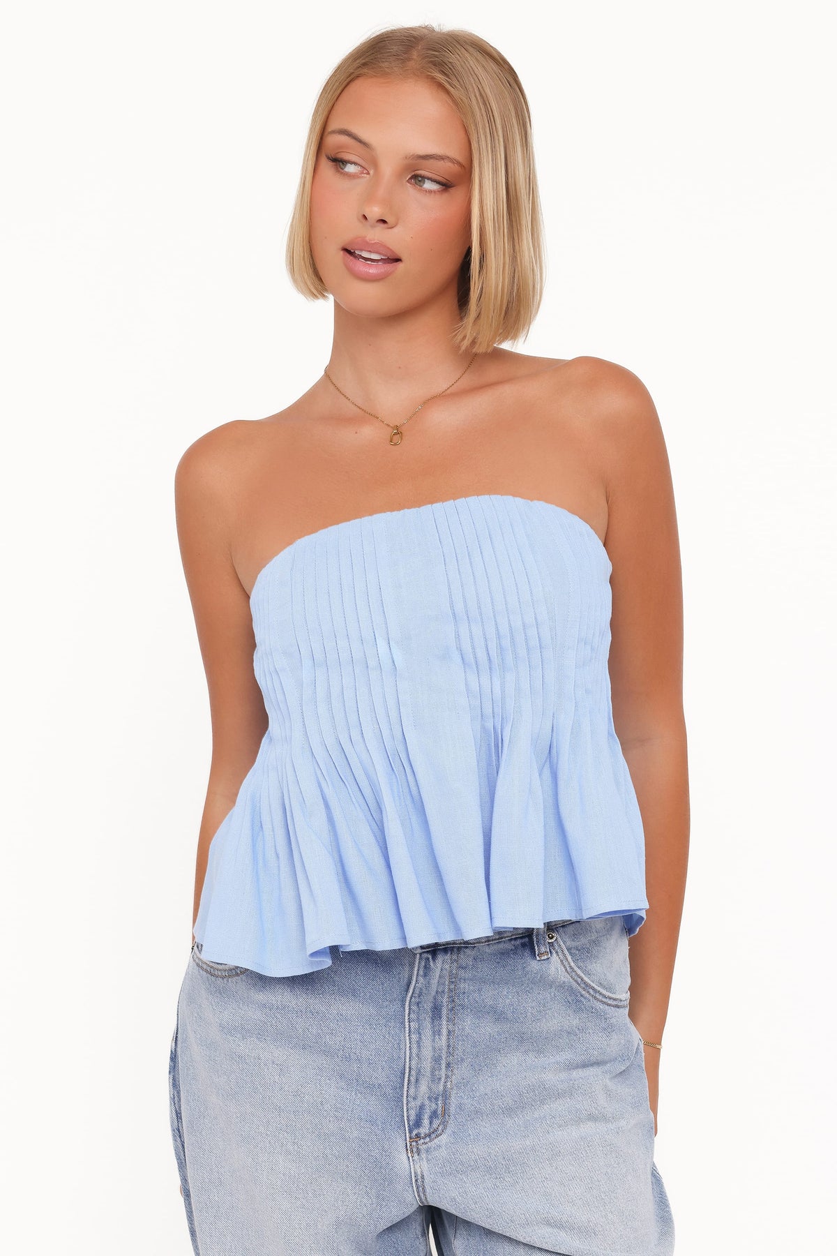 Cagnes Strapless Peplum Top in Blue – view 1 of 7