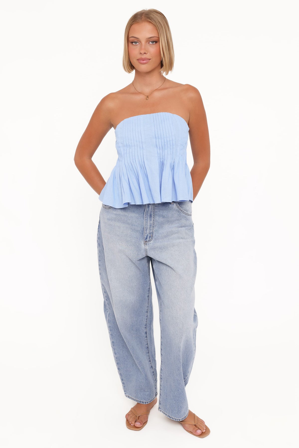 Cagnes Strapless Peplum Top in Blue – view 5 of 7