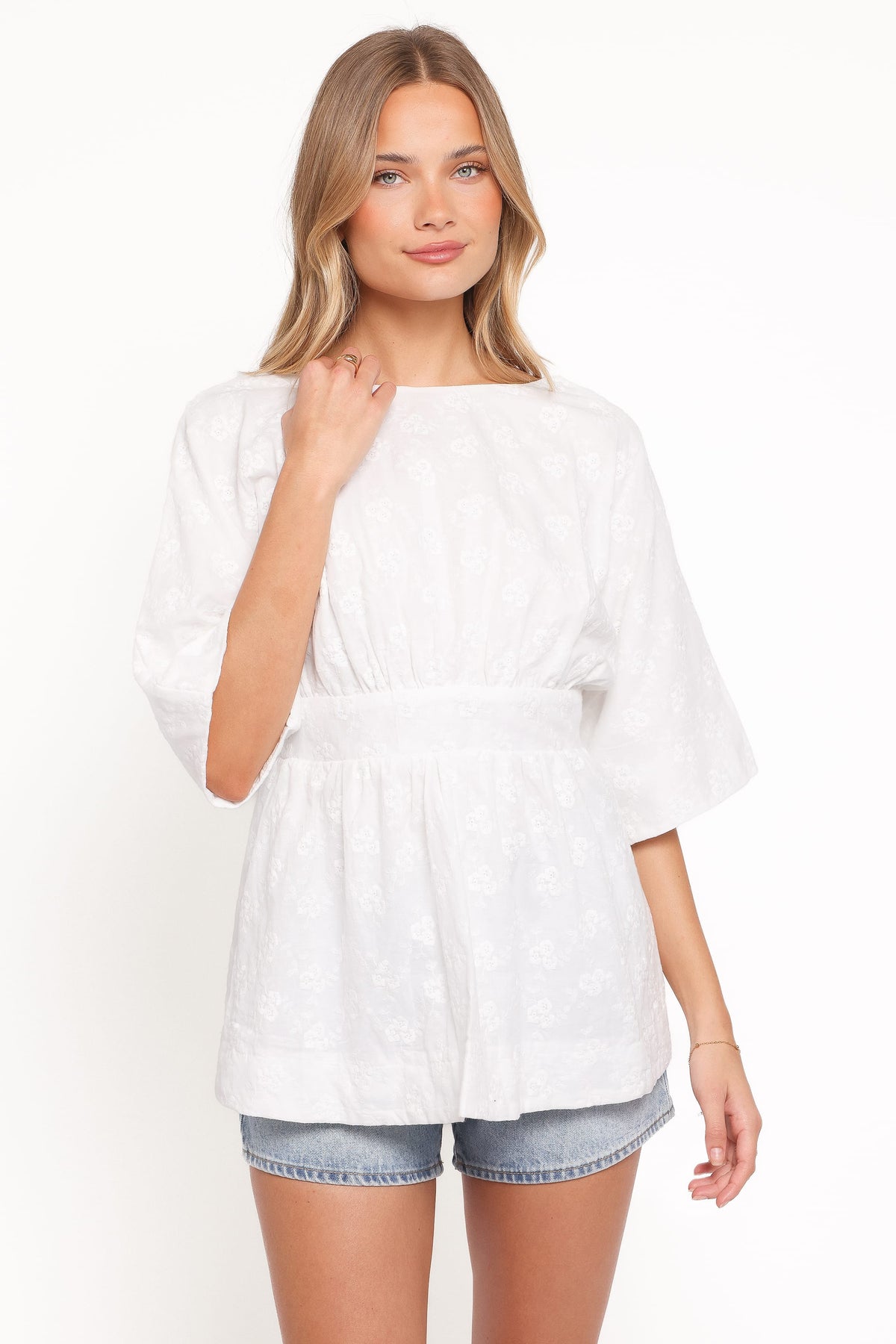 Camila Open Back Top in White Embroidery – view 2 of 8