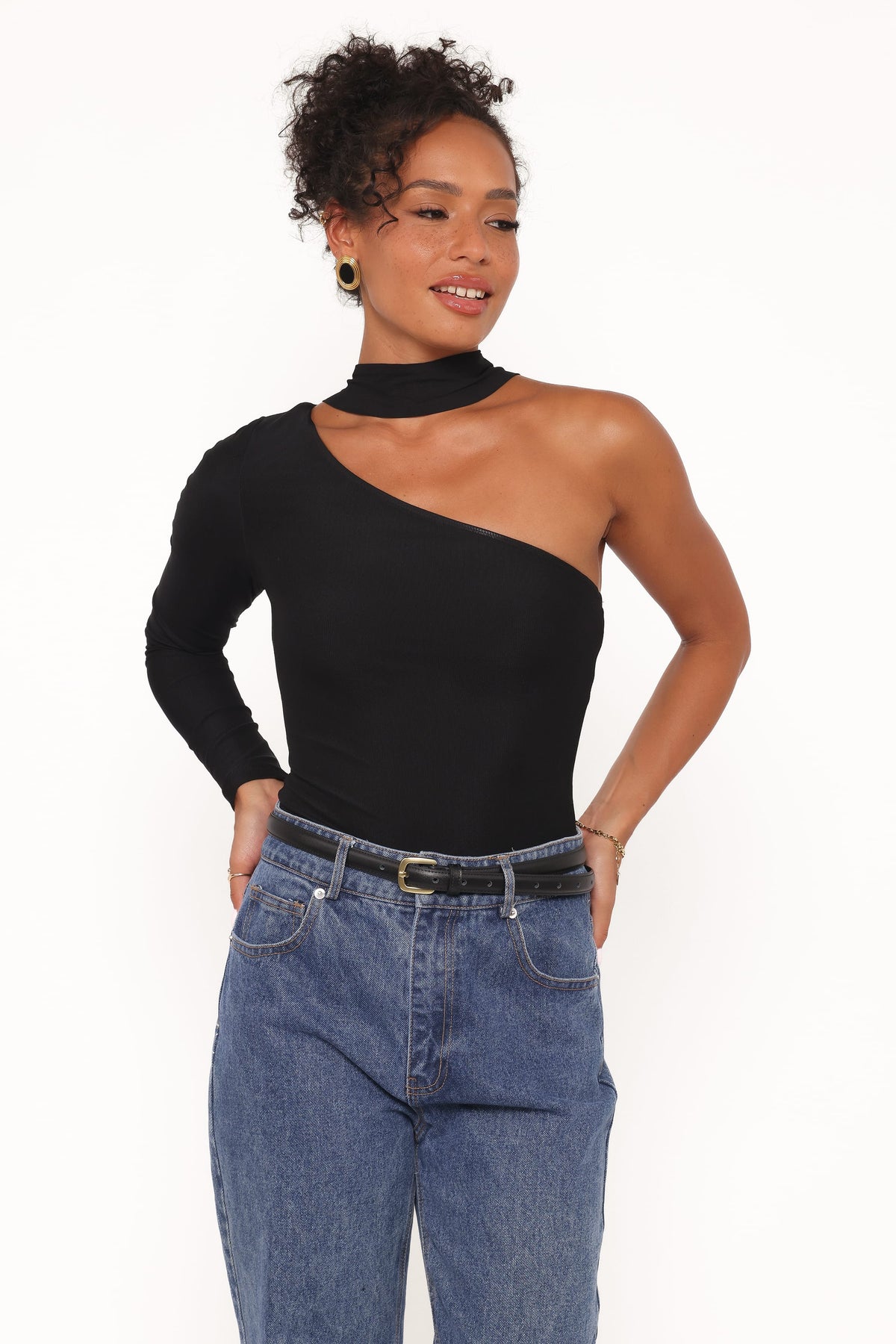 Carlie Mesh One Shoulder Top in Black – view 1 of 6