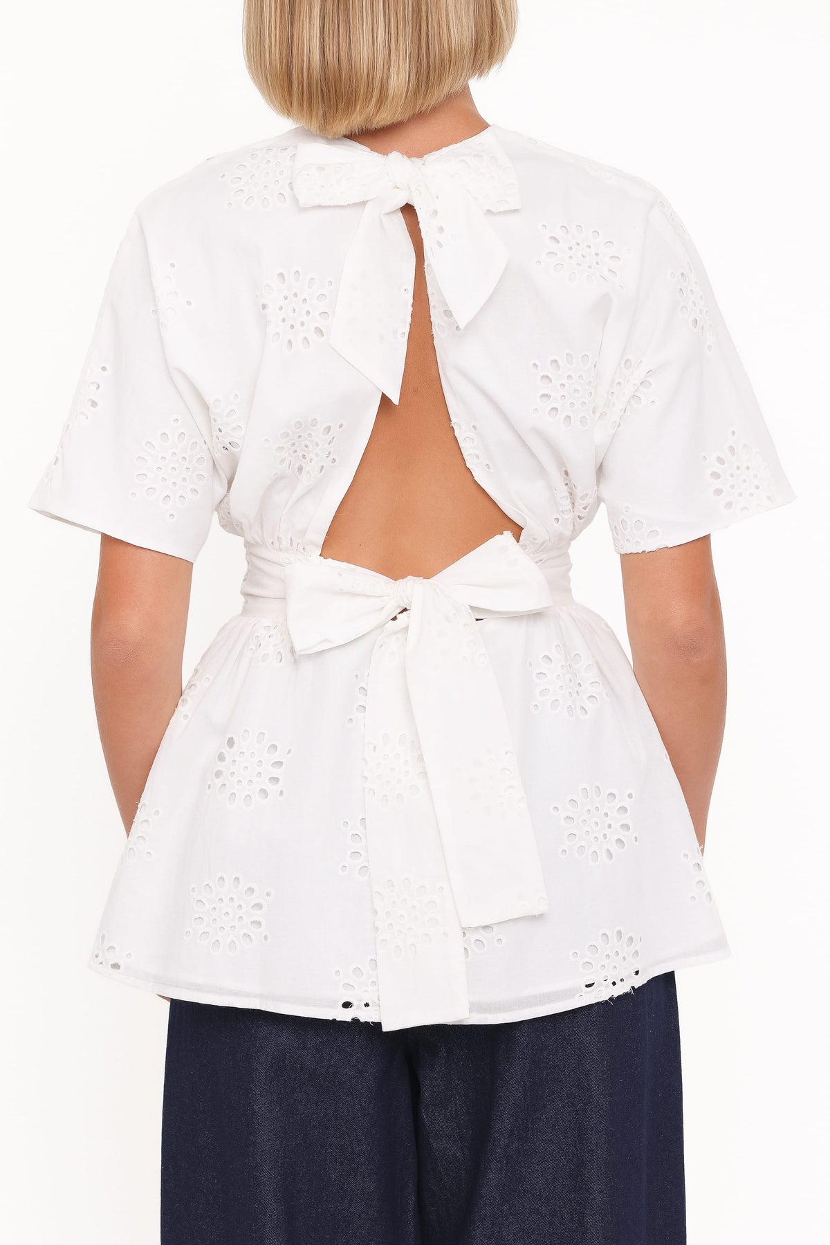 Carmel Tie Back Tunic Top in White Embroidery – view 3 of 8