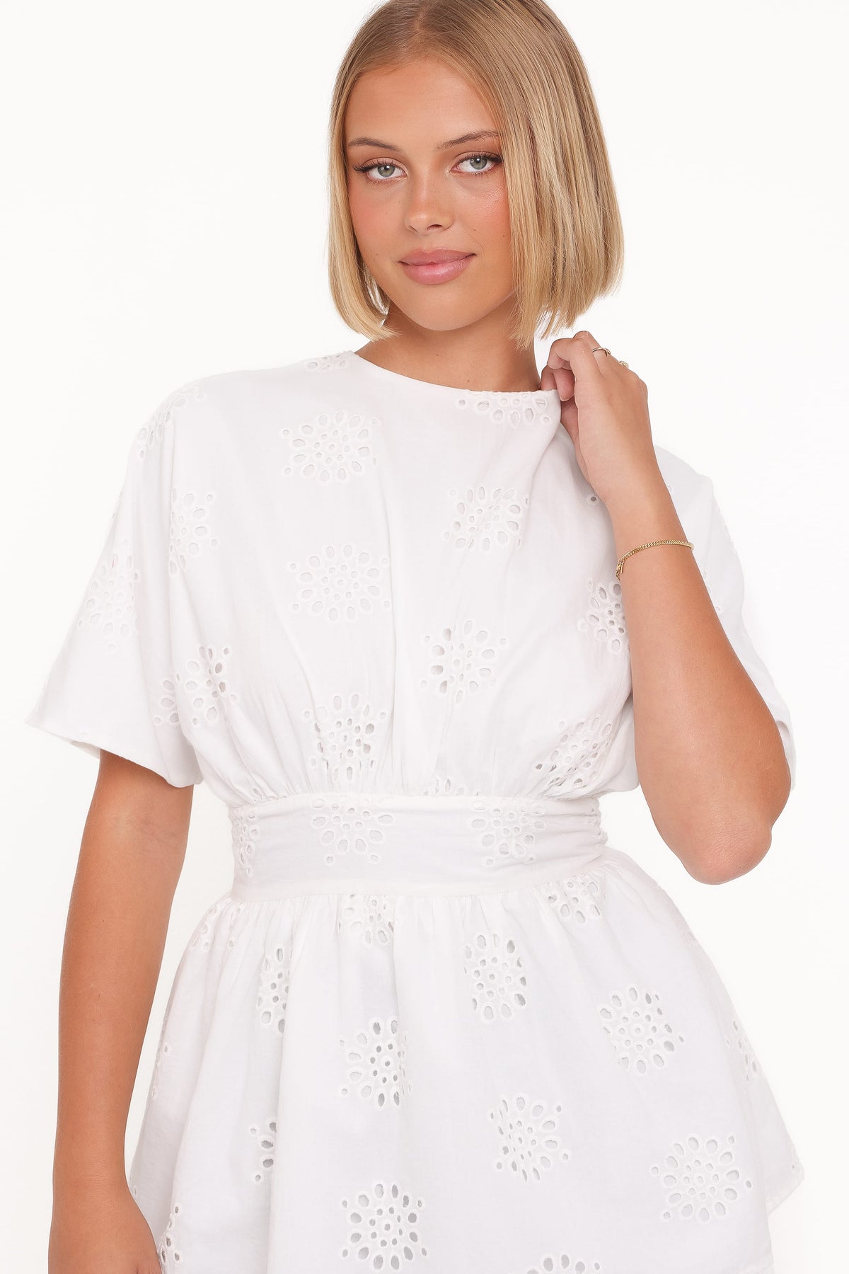 Carmel Tie Back Tunic Top in White Embroidery – view 2 of 8