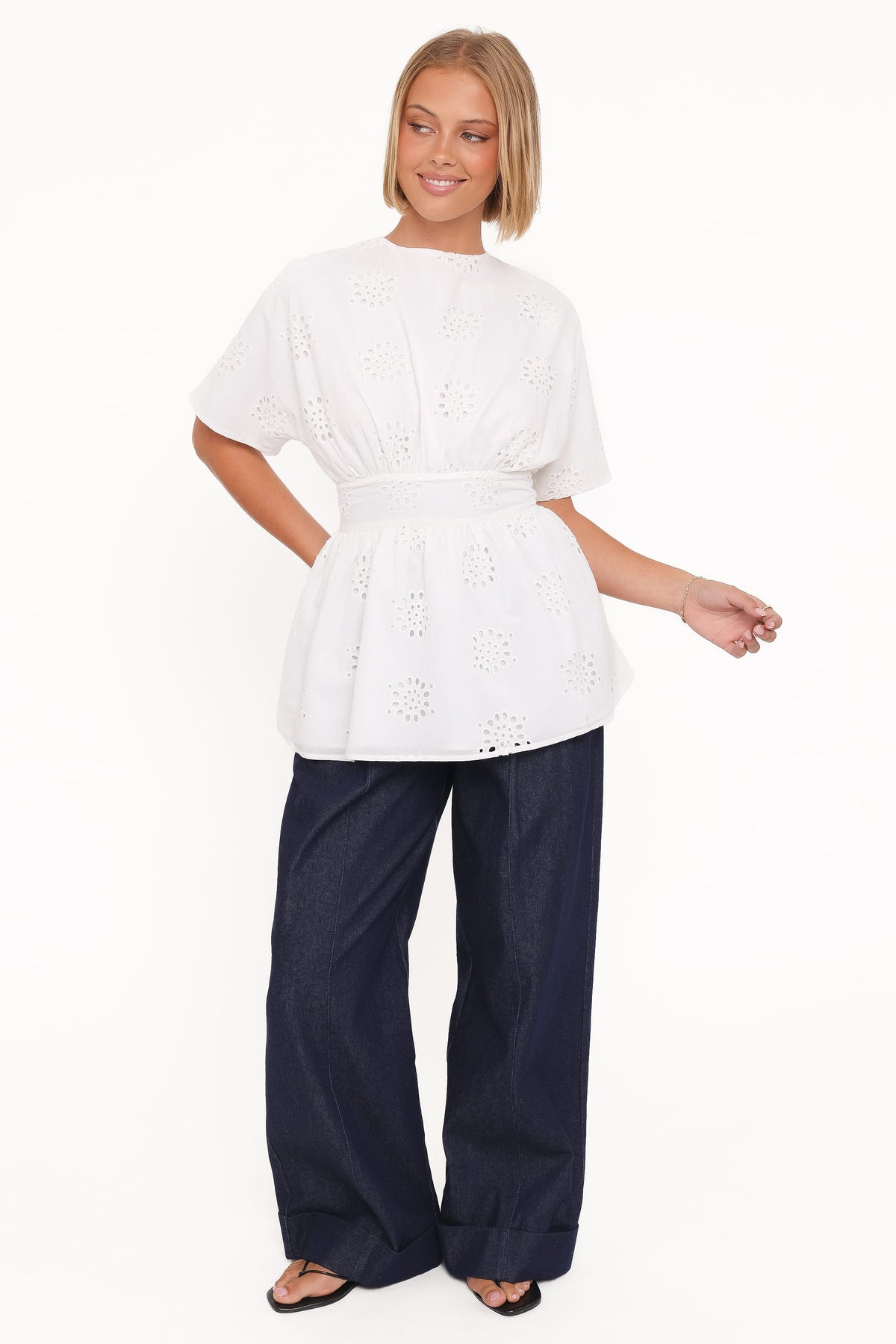 Carmel Tie Back Tunic Top in White Embroidery – view 6 of 8