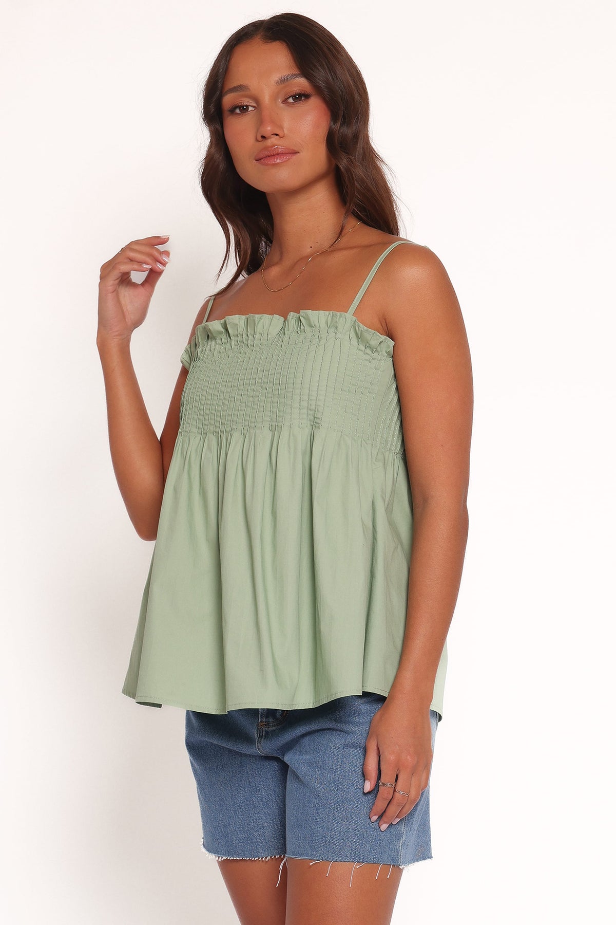 Carson Pleated Top in Sage Green – view 3 of 6