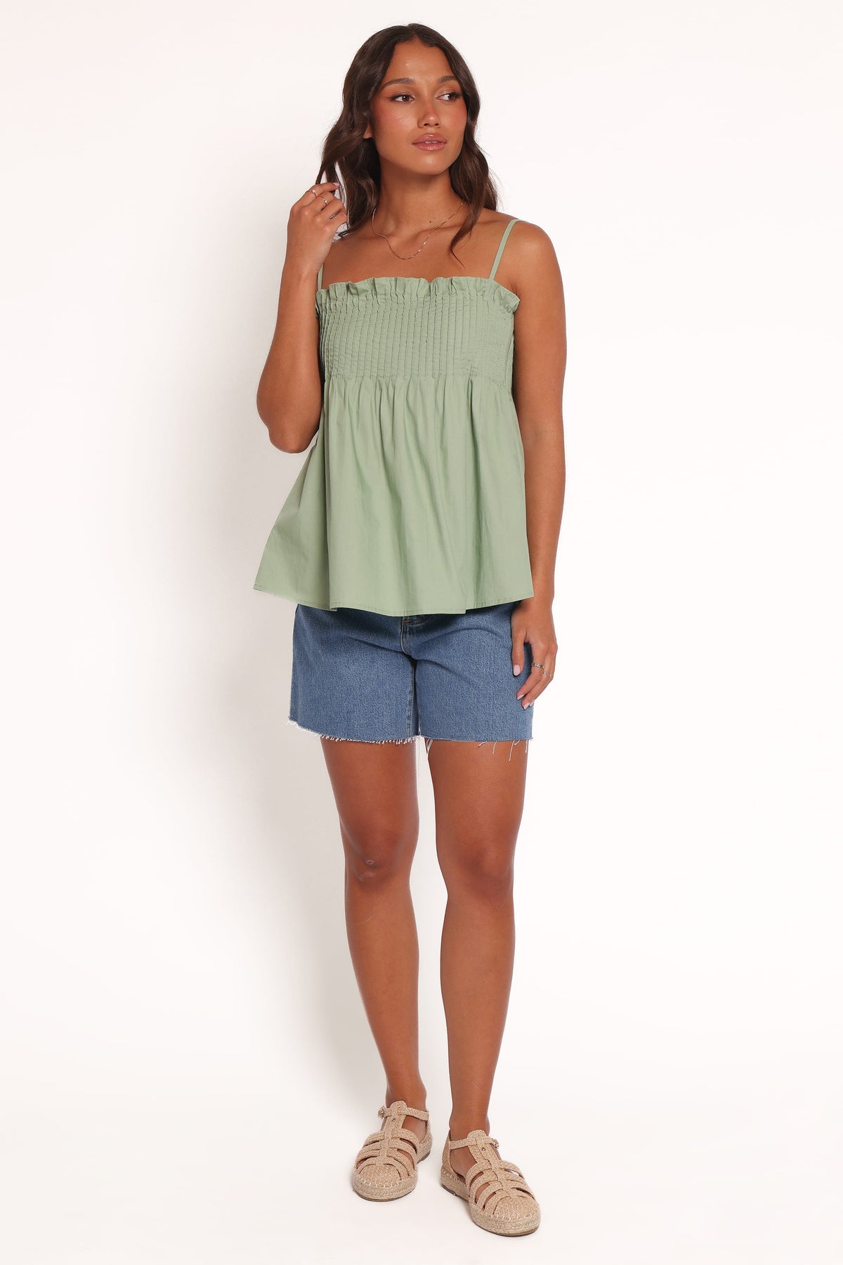 Carson Pleated Top in Sage Green – view 5 of 6