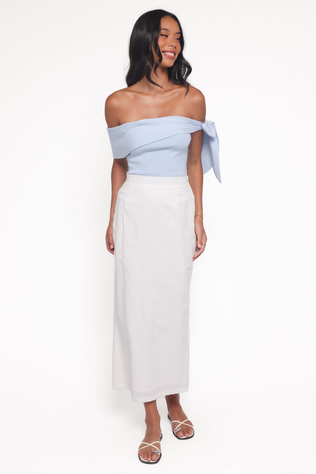 Charama Off Shoulder Knit Top in Blue – view 5 of 8