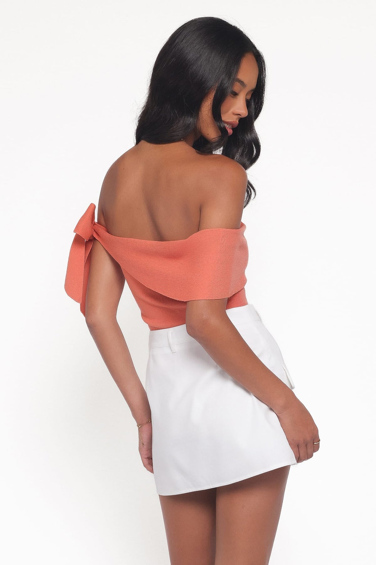 Charama Off Shoulder Knit Top in Peach – view 4 of 8