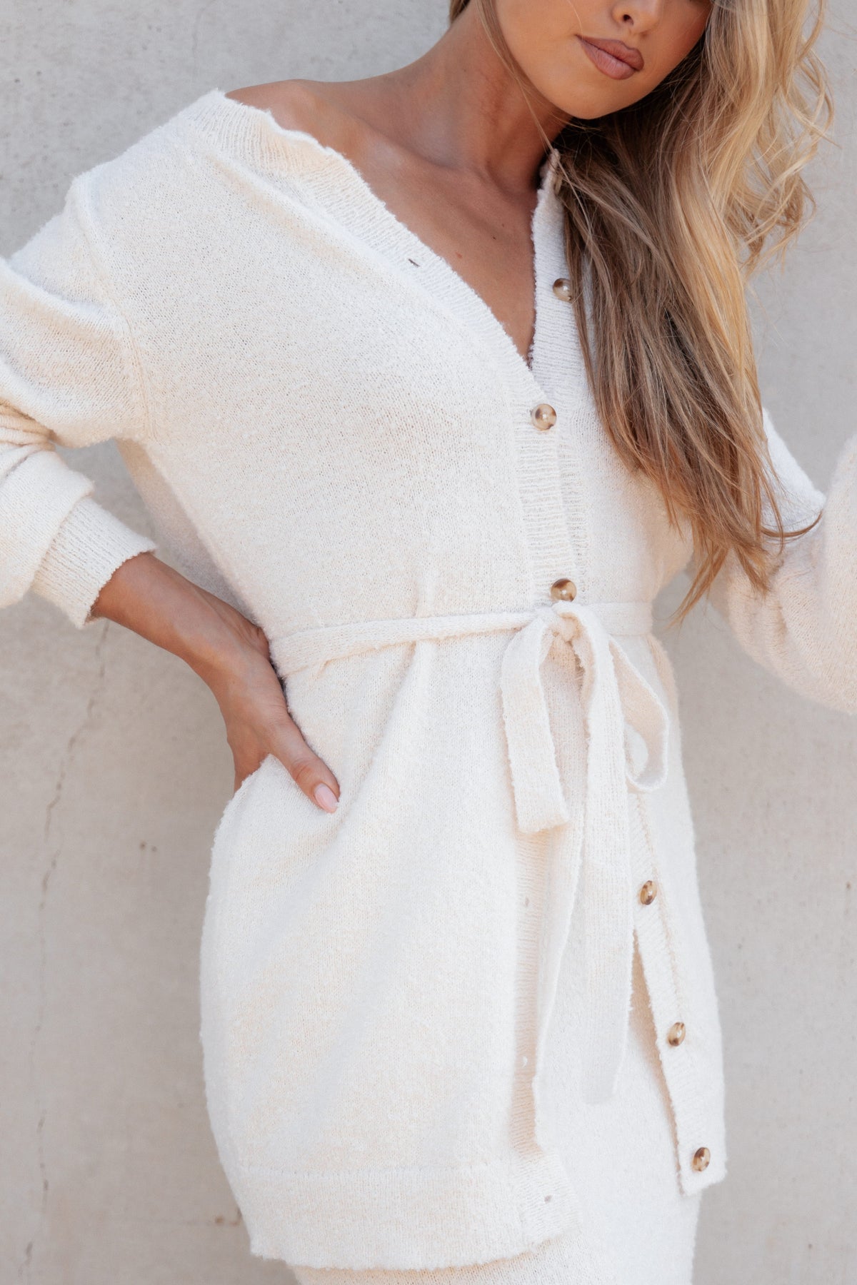Charmelle Boucle Knit Cardigan Top in White – view 2 of 9