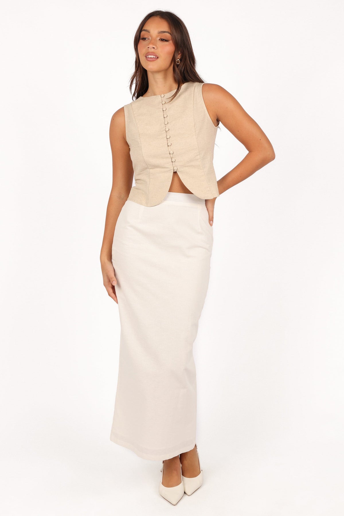 Daniella Linen Vest in Oatmeal – view 3 of 9