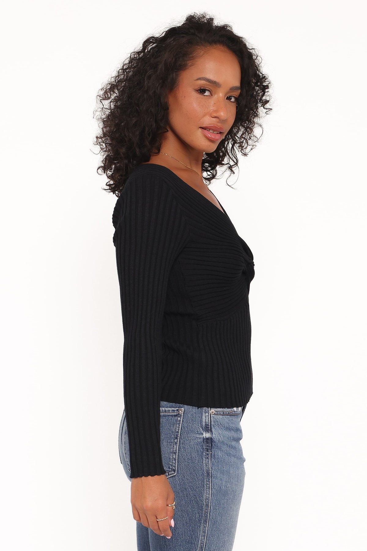 Demi Twist Detail Knit Top in Black – view 3 of 6