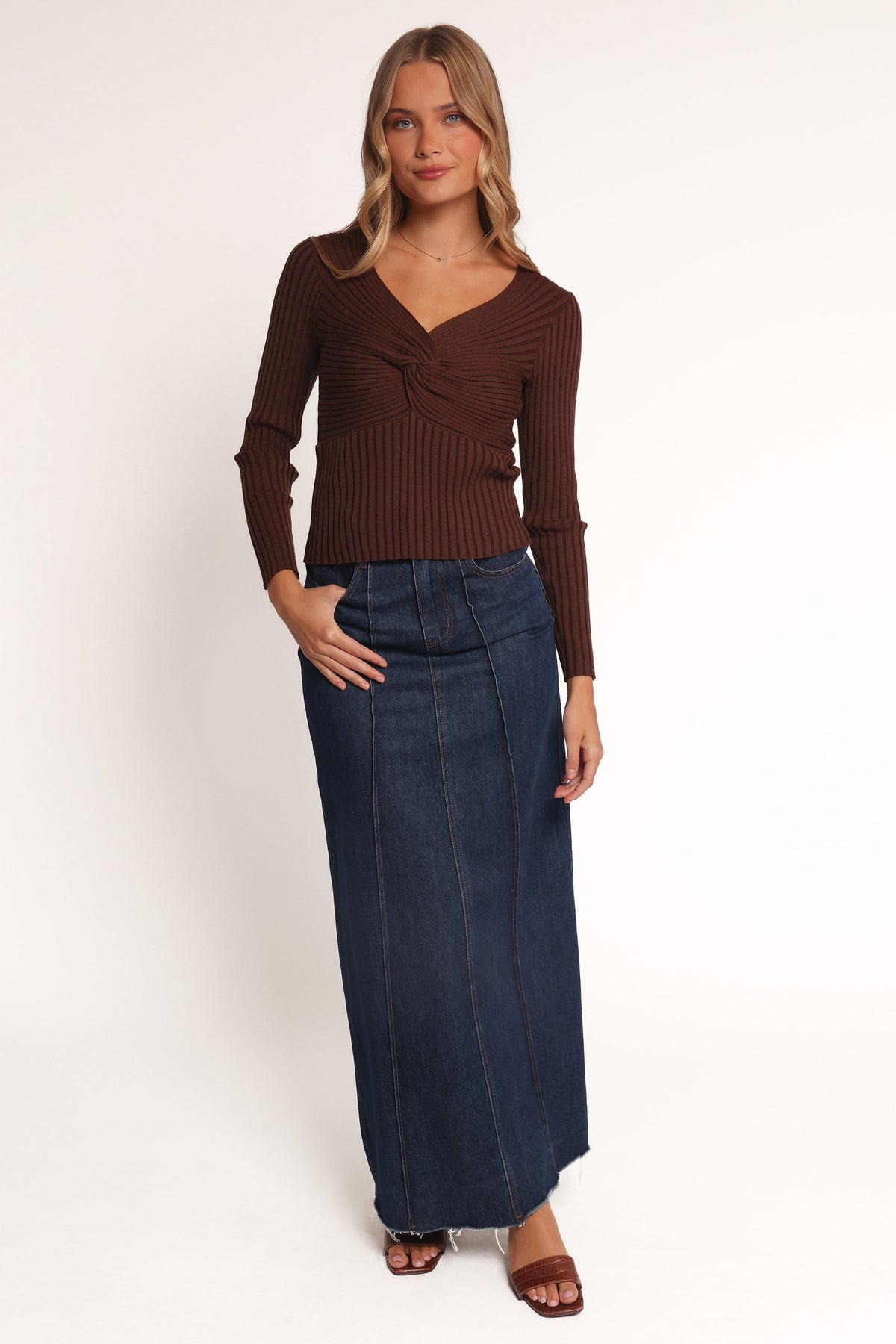Demi Twist Detail Knit Top in Brown – view 6 of 8