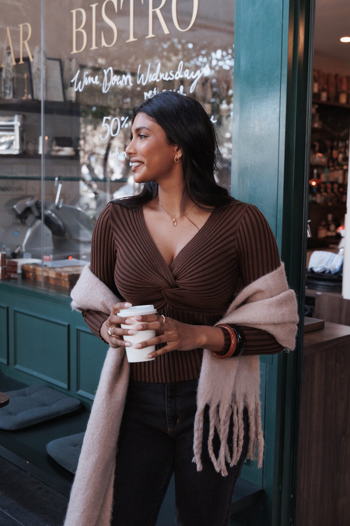 Demi Twist Detail Knit Top in Brown – view 1 of 8
