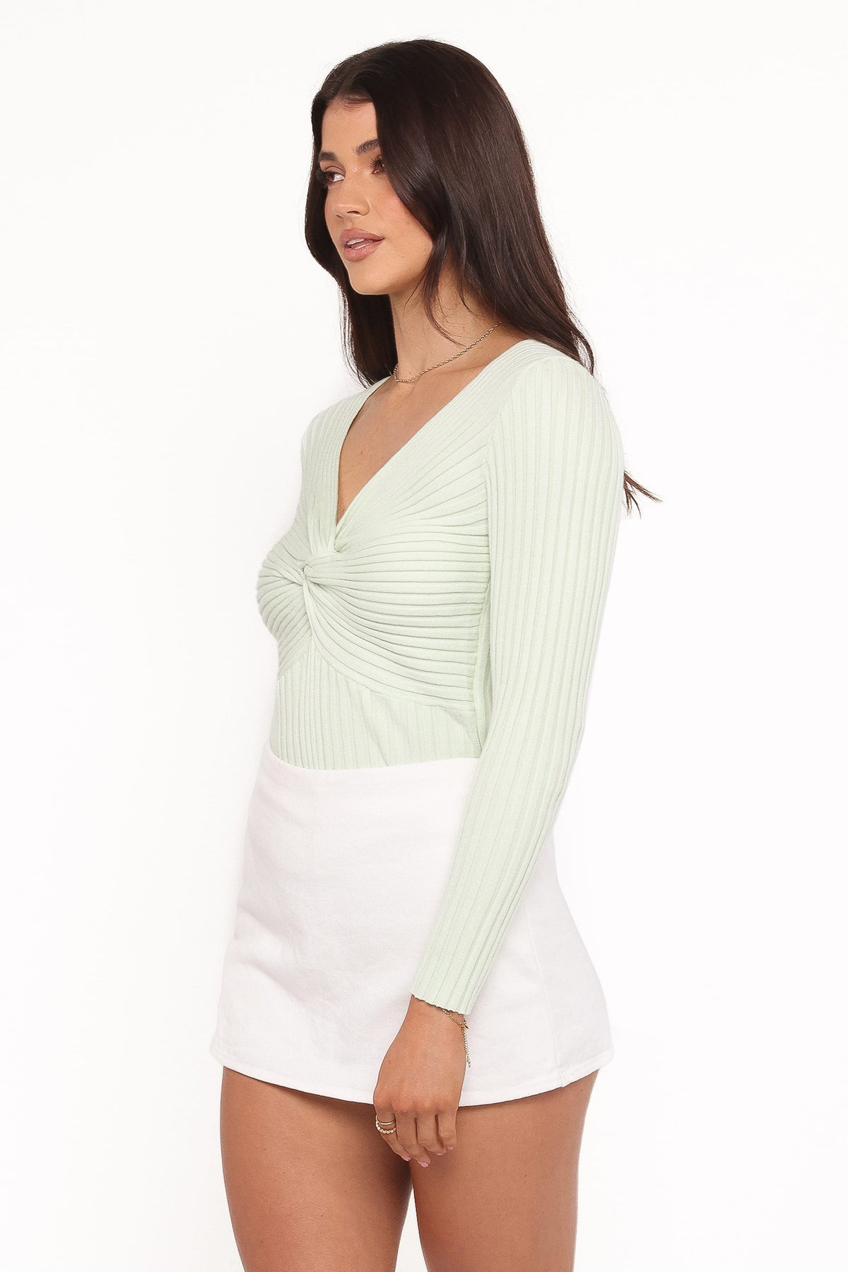 Demi Twist Detail Knit Top in Sage – view 3 of 6