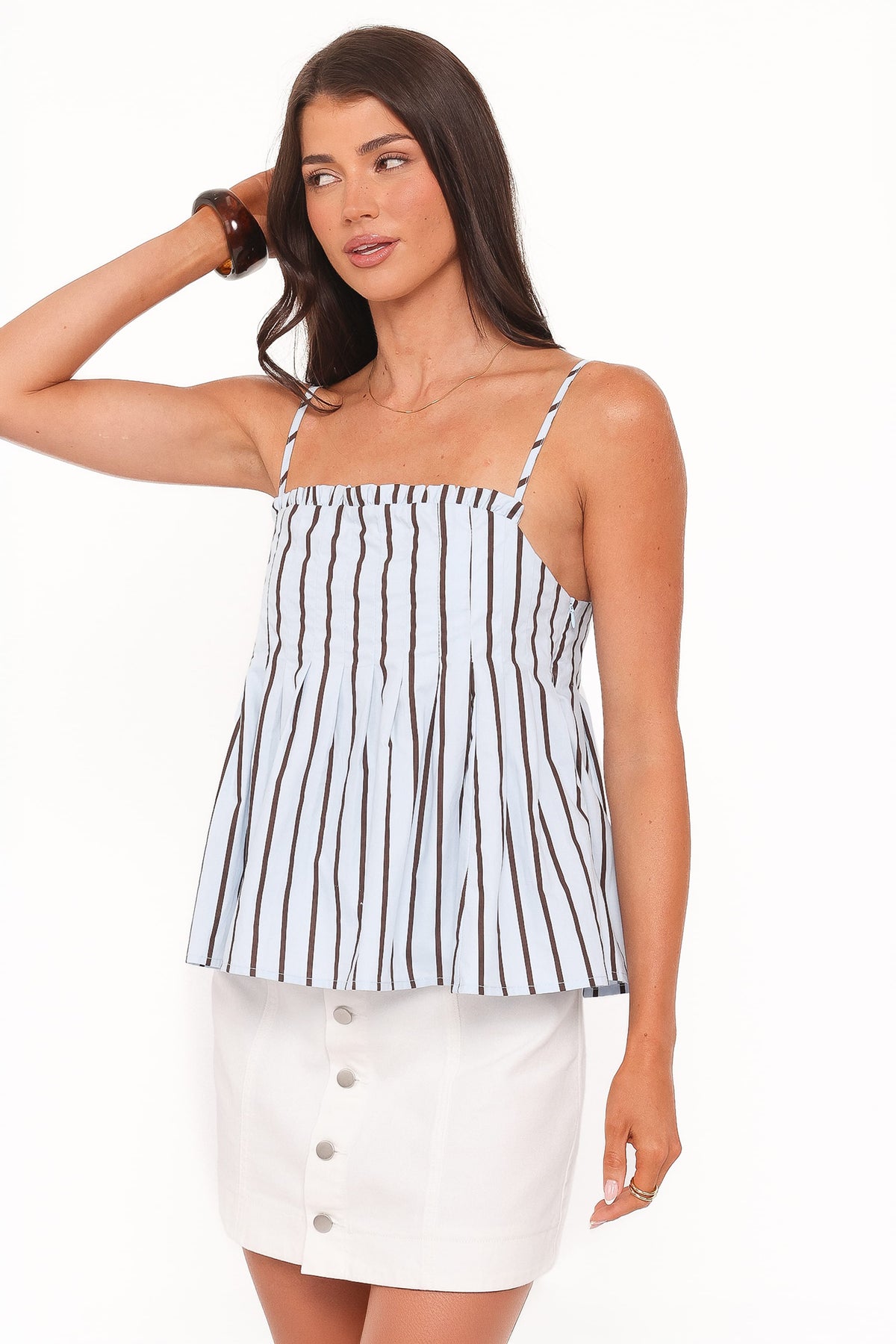 Dulce Top in Blue/Brown Stripe – view 4 of 9