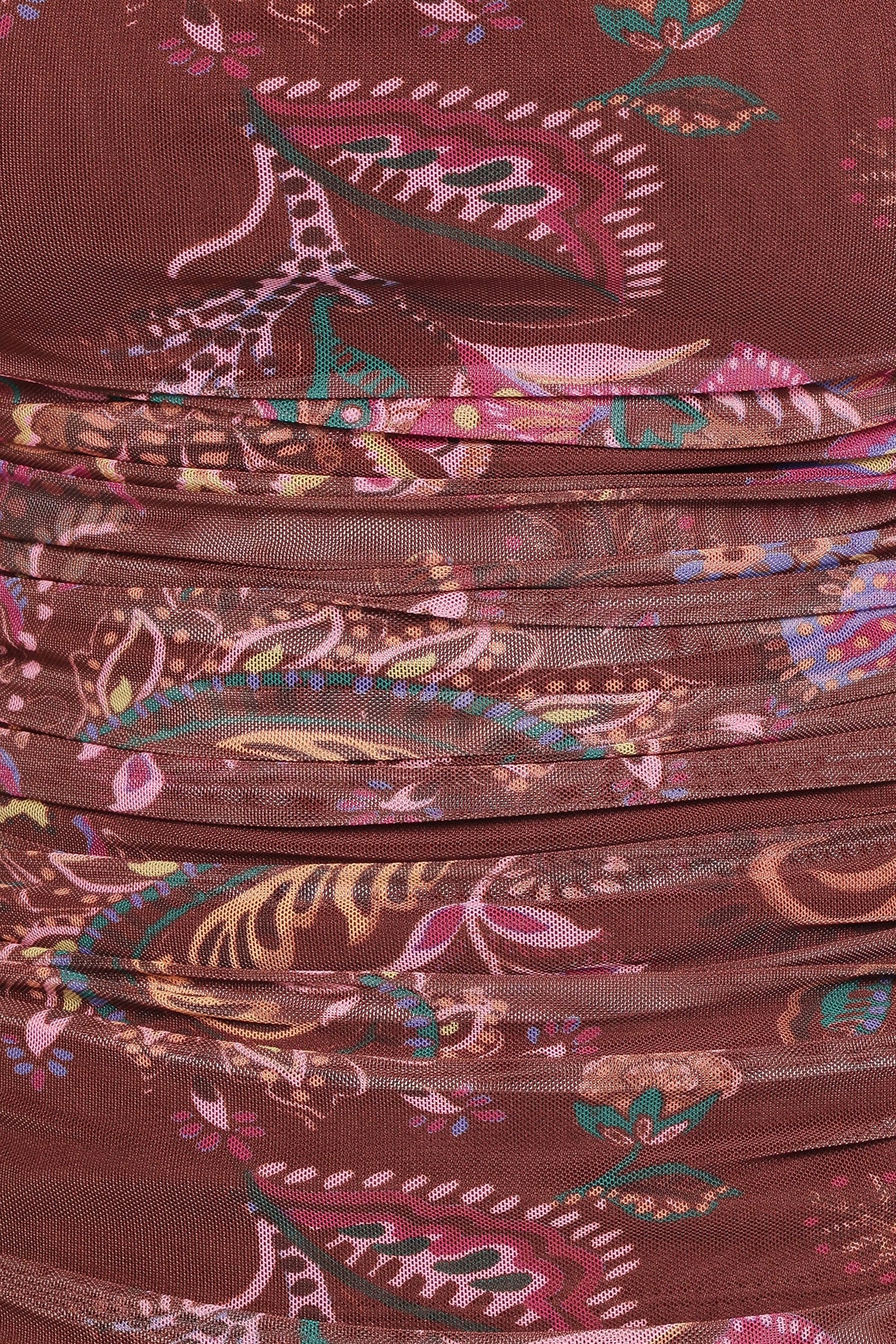 Elfrida Off Shoulder Mesh Top in Brown Floral – view 7 of 7