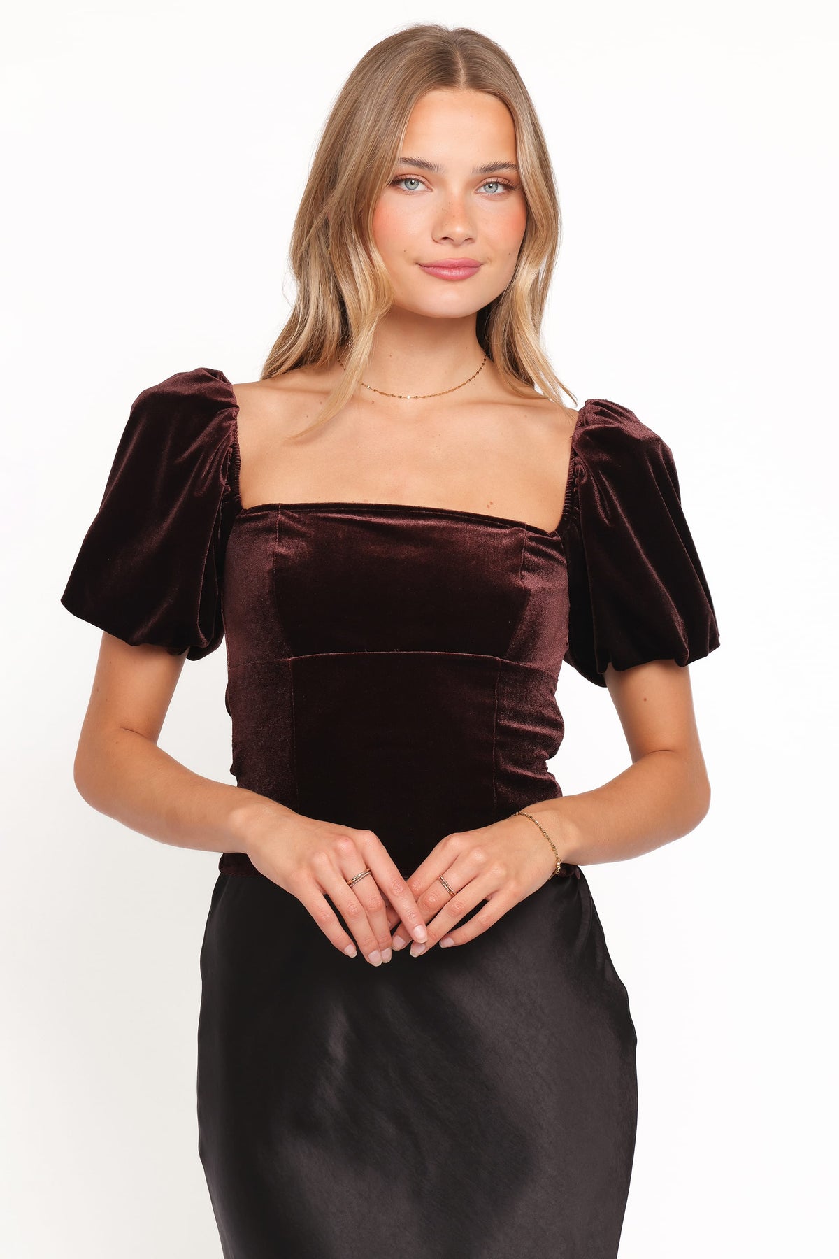 Elyria Puff Sleeve Top in Chocolate – view 2 of 6