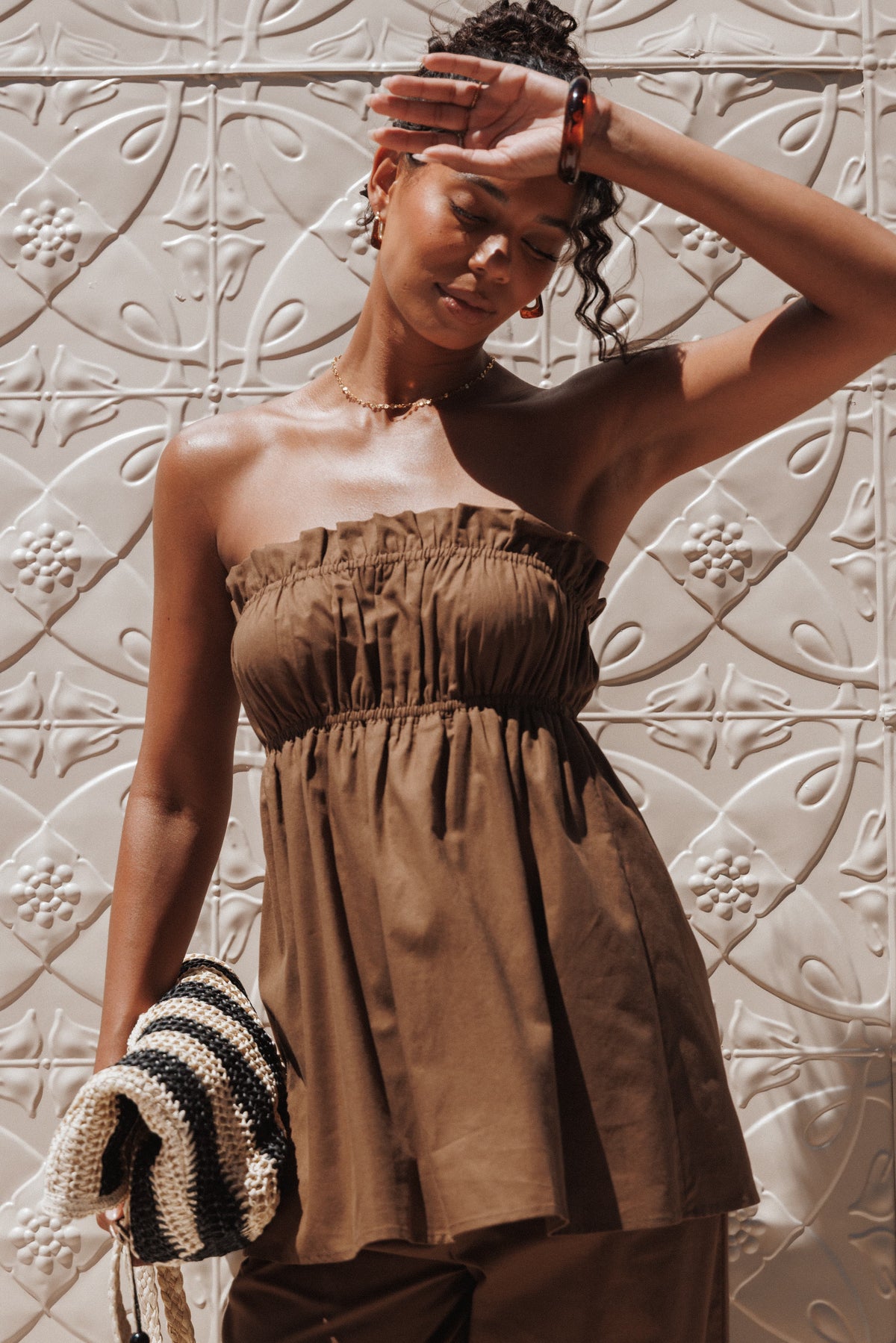 Ember Strapless Tunic Top in Brown – view 1 of 7